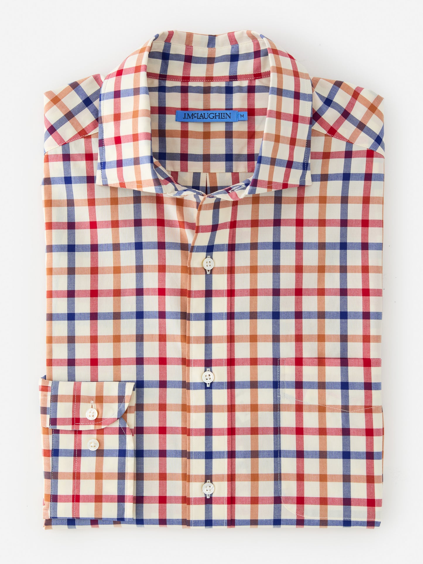 J.McLaughlin Club shirt in orange/ivory/oxford blue made with cotton.
