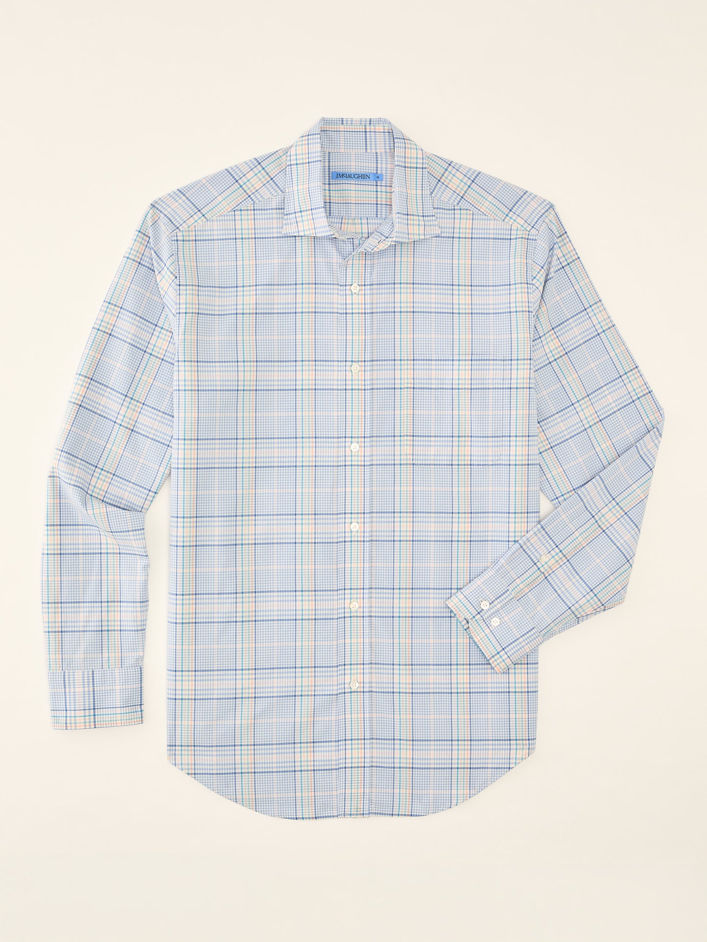 J.McLaughlin Club shirt in White/Green/Pink made with Cotton.