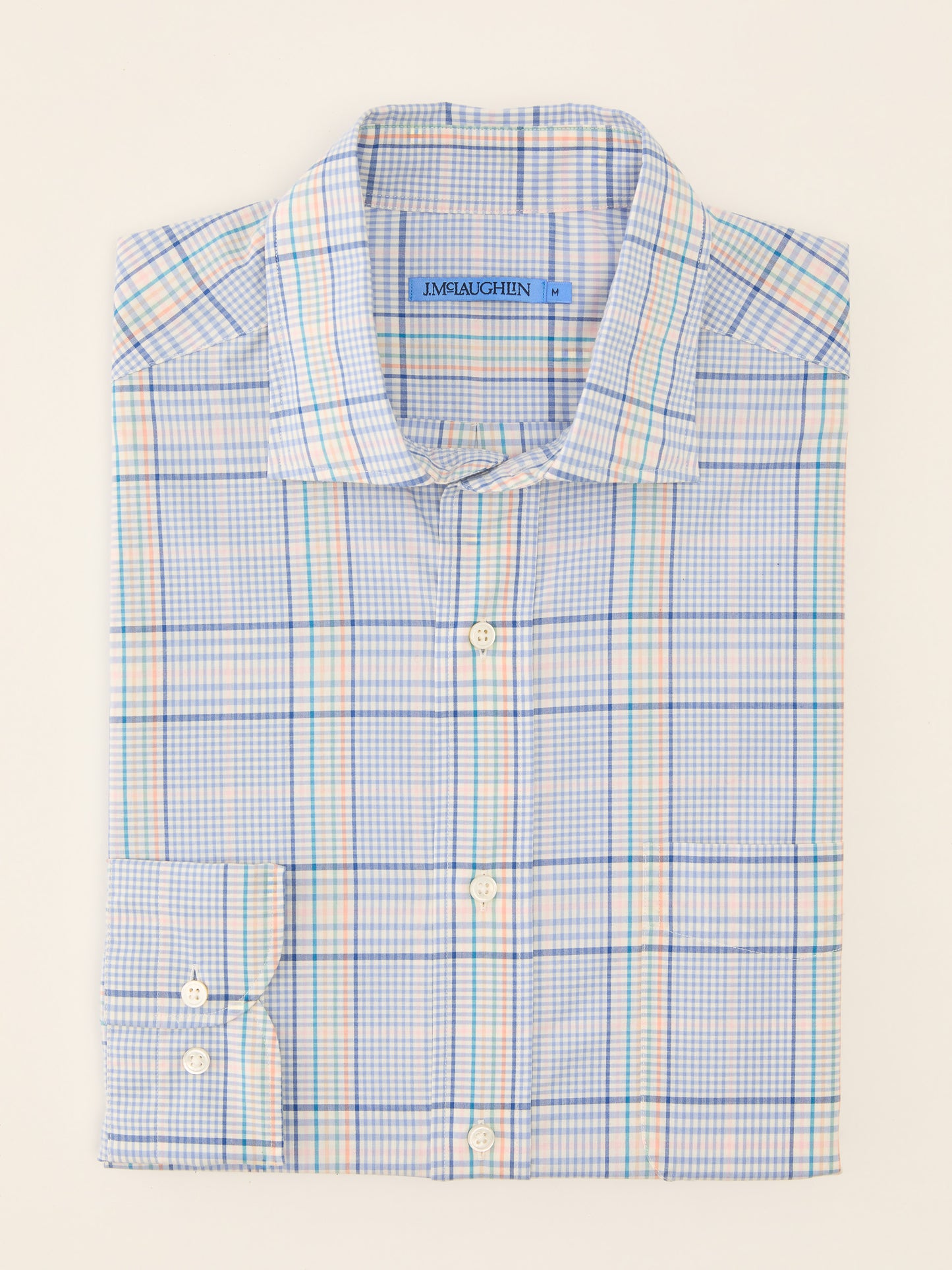 J.McLaughlin Club shirt in White/Green/Pink made with Cotton.