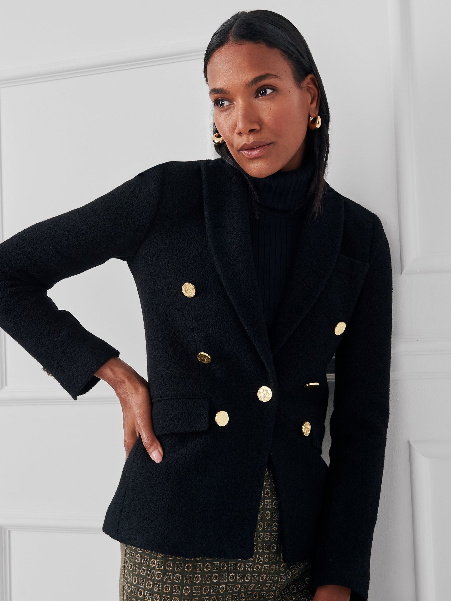 J.McLaughlin Genevieve blazer in black made with wool boucle.