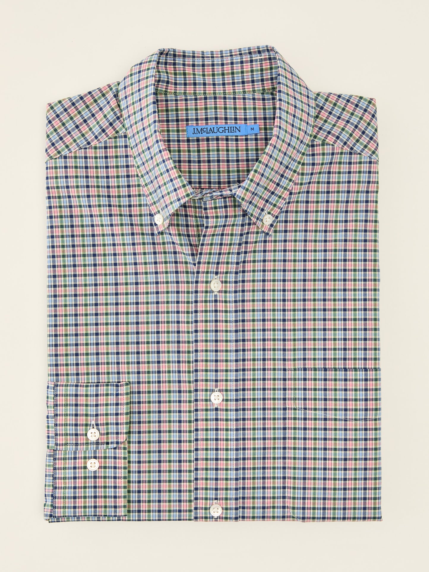 J.McLaughlin Collis shirt in Green/Blue/Pink made with Cotton.