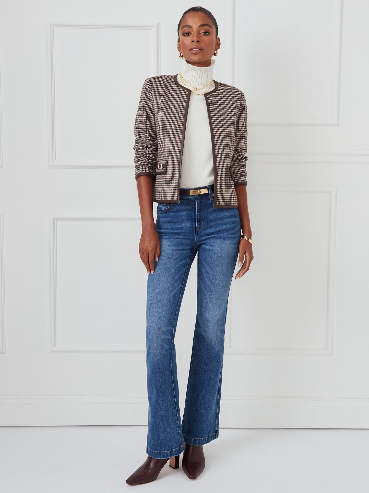 J.McLaughlin Cyna jacket in cream/brown/black made with polyester.