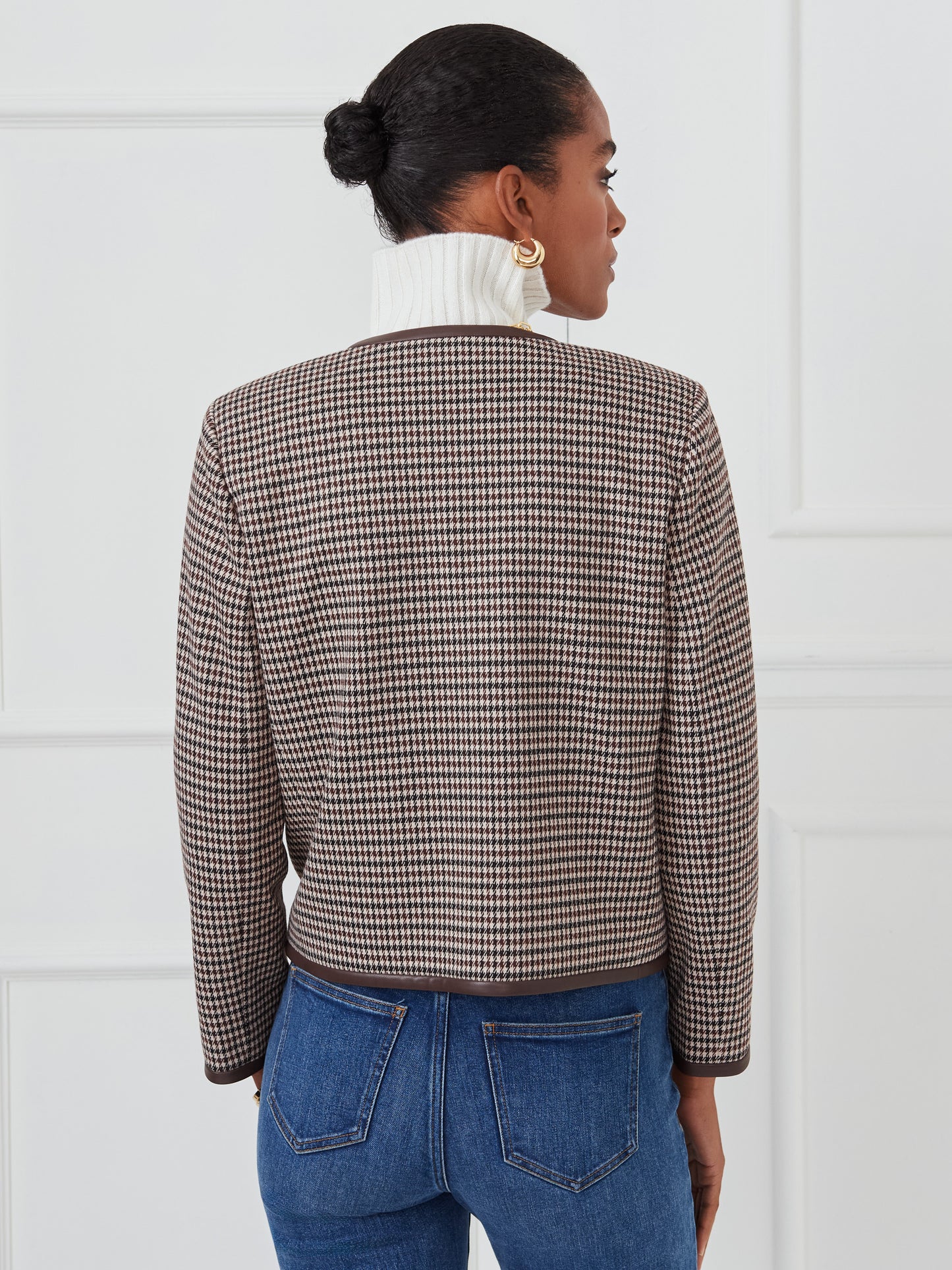 J.McLaughlin Cyna jacket in cream/brown/black made with polyester.