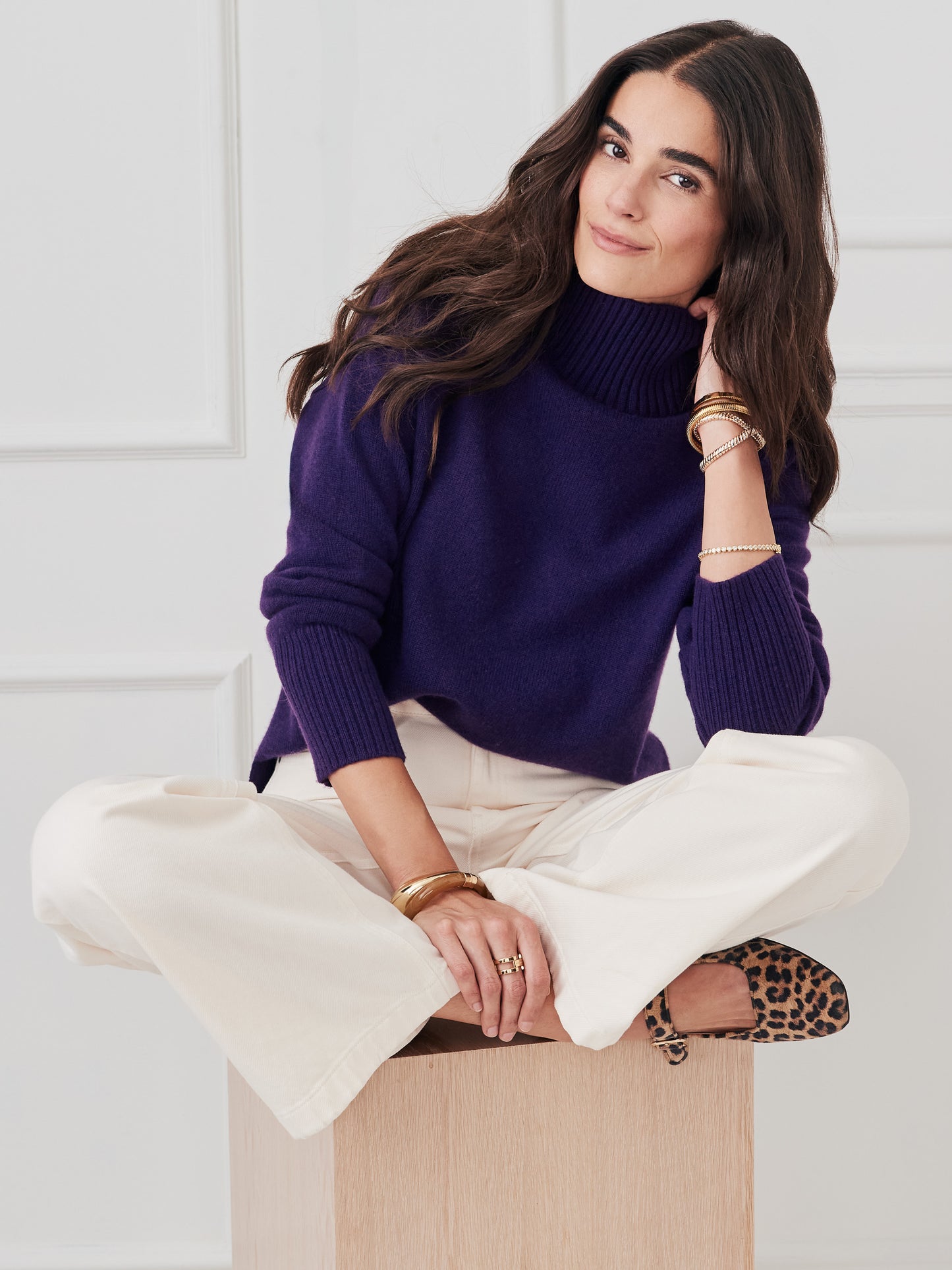 J.McLaughlin Dina sweater in dark grape made with cashmere.