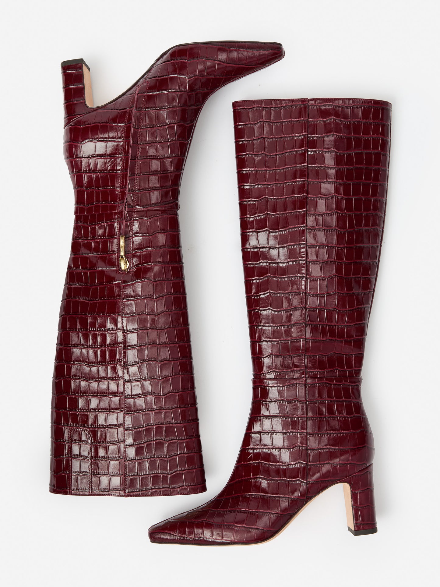 J.McLaughlin Eden boots in french merlot made with crocodile.