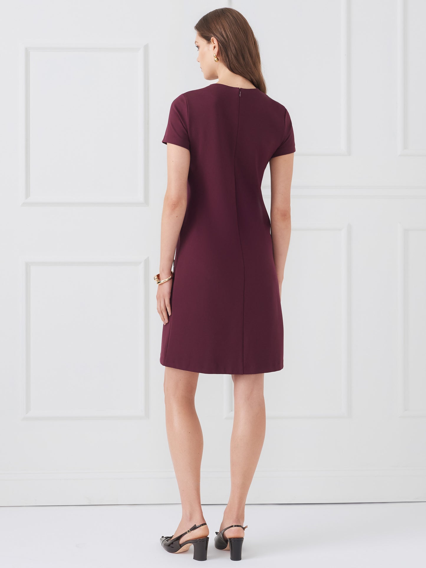J.McLaughlin Flroence dress in merlot made with Bainbridge cloth.