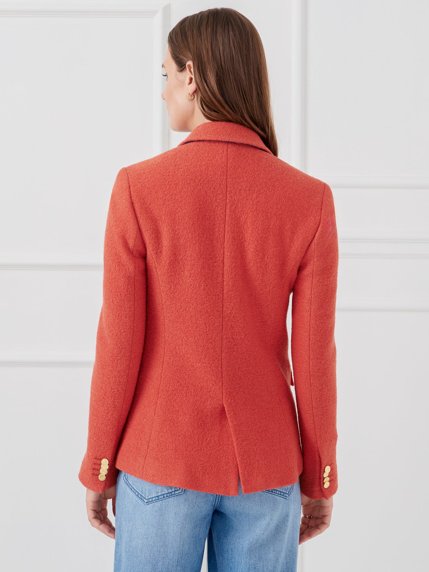 J.McLaughlin Genevieve blazer in orange made with wool boucle.