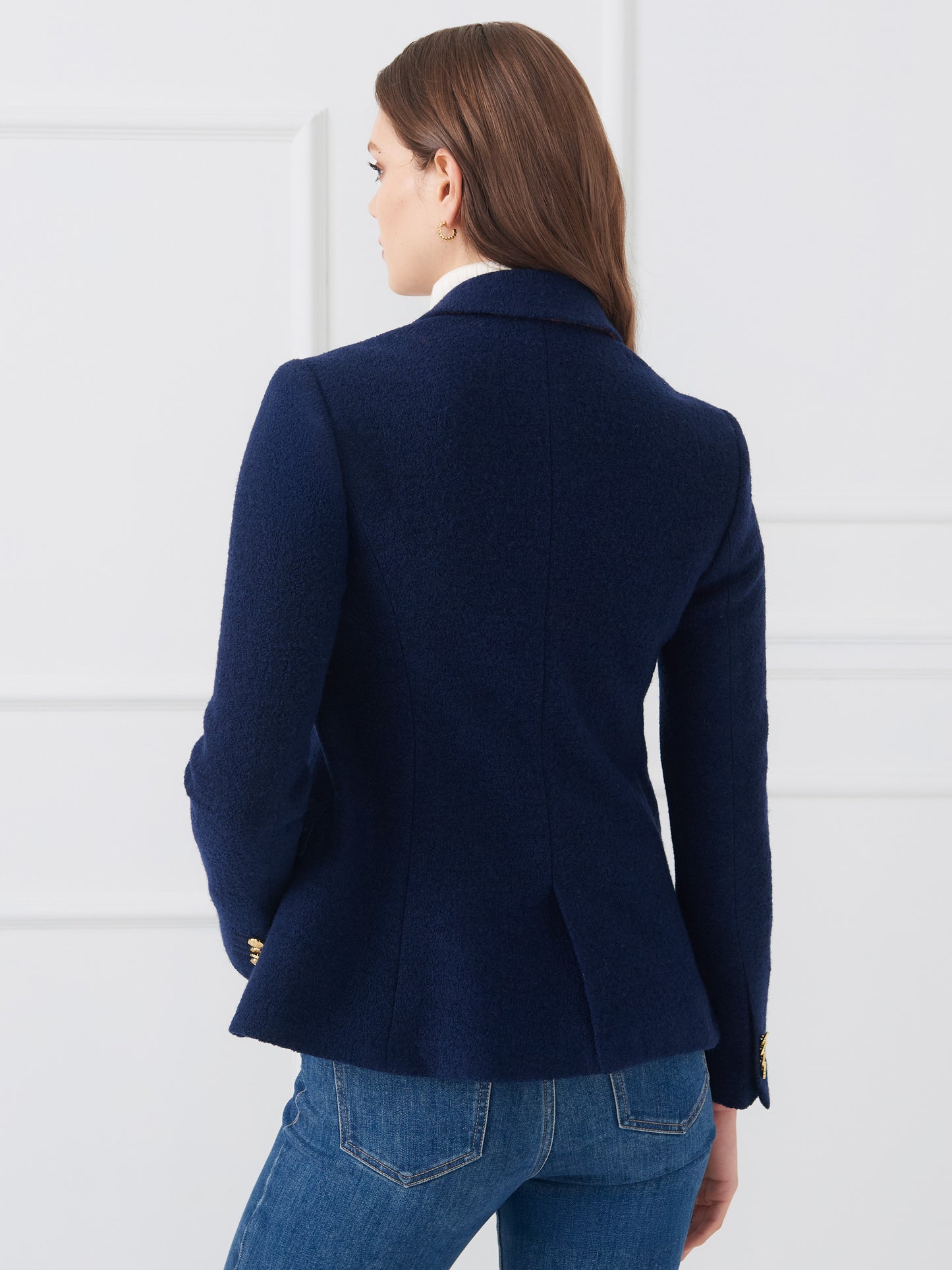 J.McLaughlin Genevieve blazer in navy made with wool boucle.