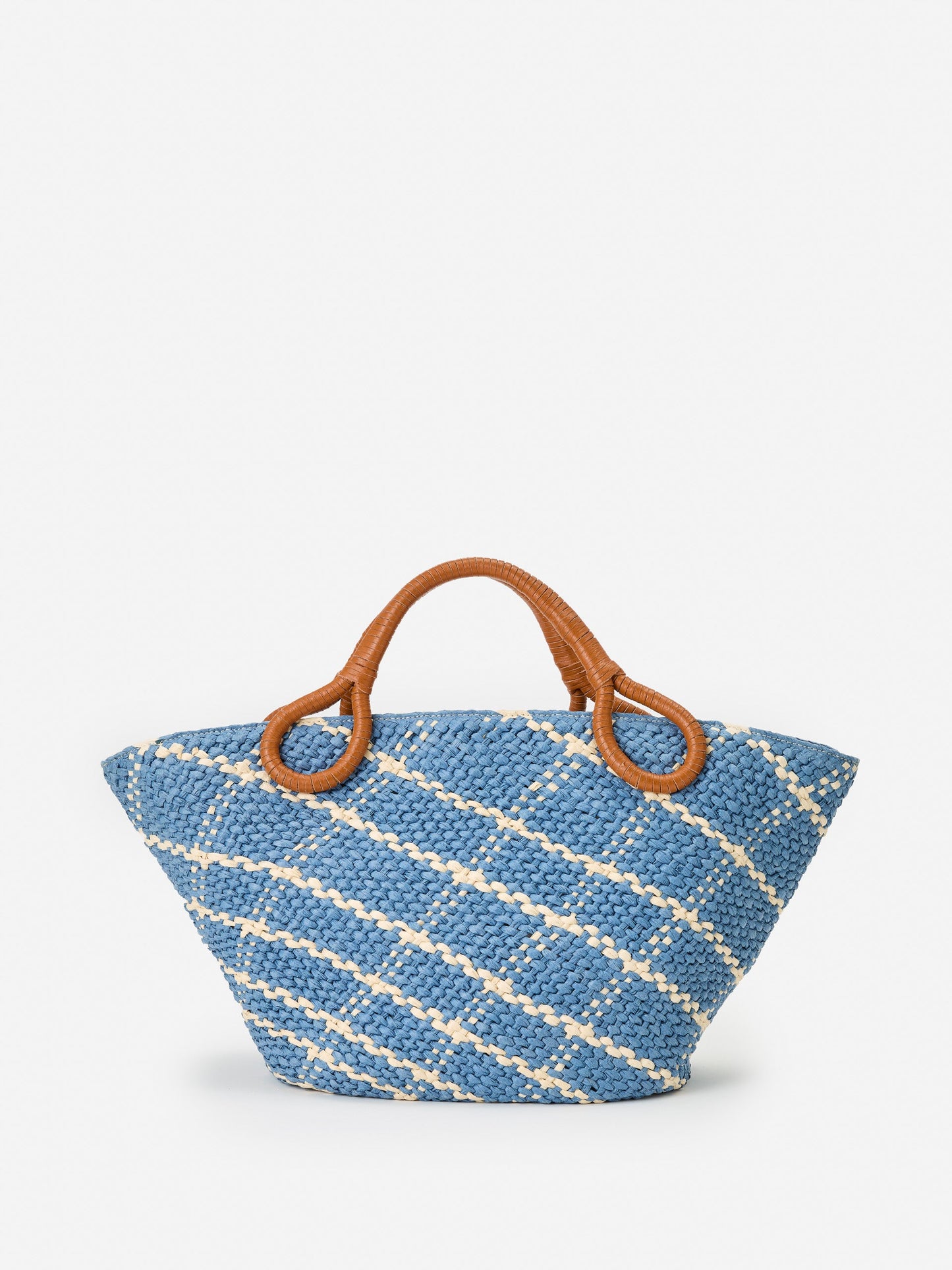 J.McLaughlin Georgica tote in blue/white made with raffia.
