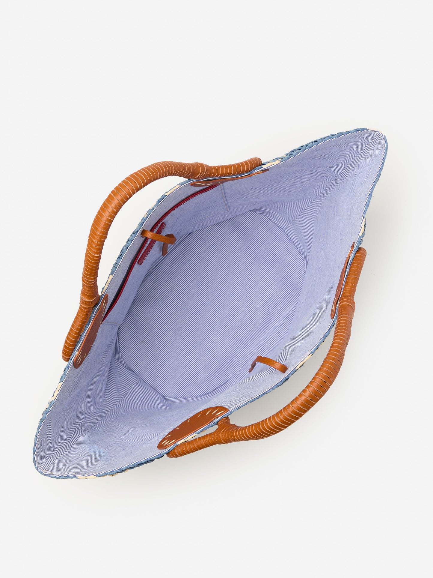 J.McLaughlin Georgica tote in blue/white made with raffia.