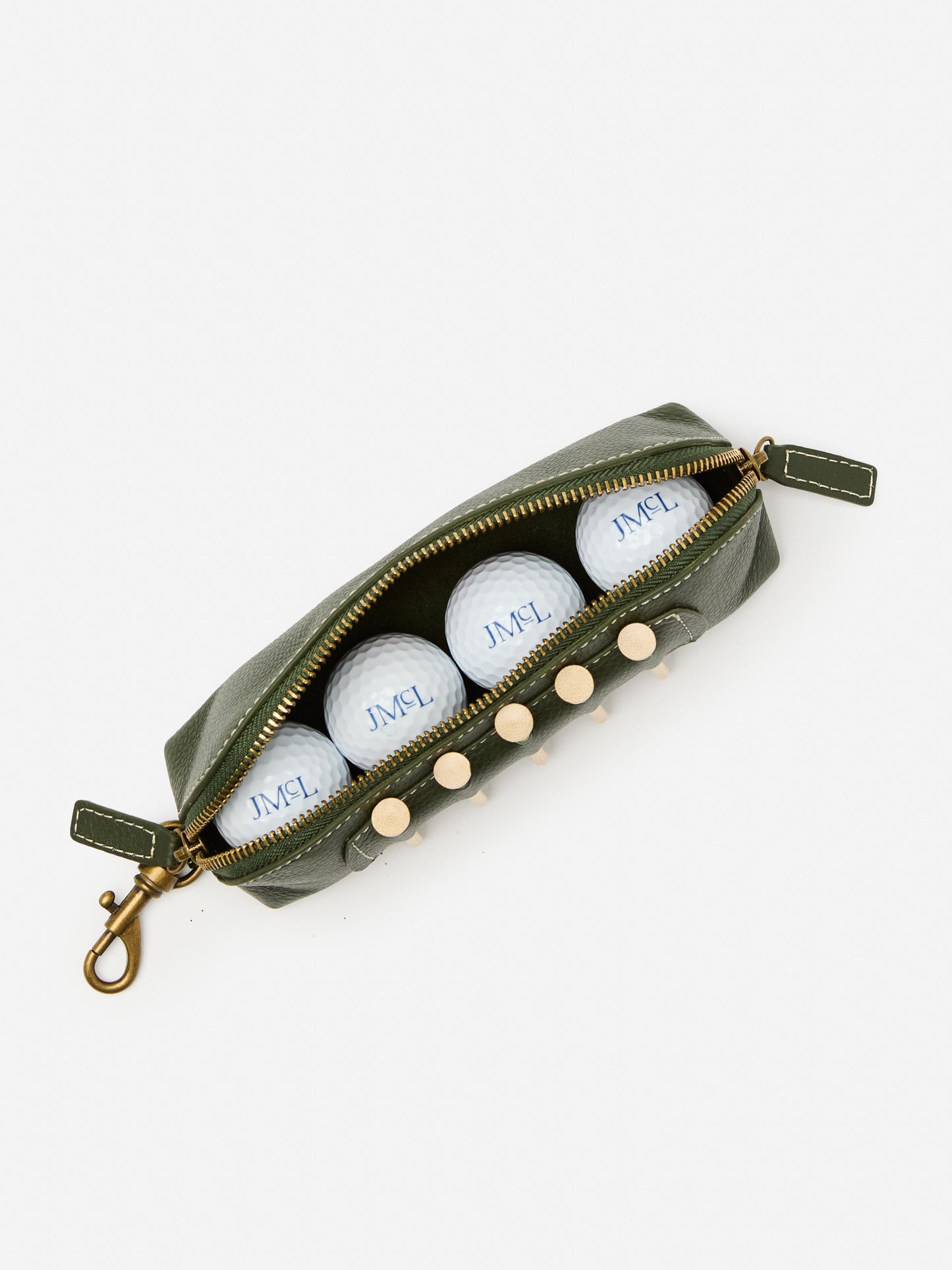 J.McLaughlin Golf ball case in green made with leather.