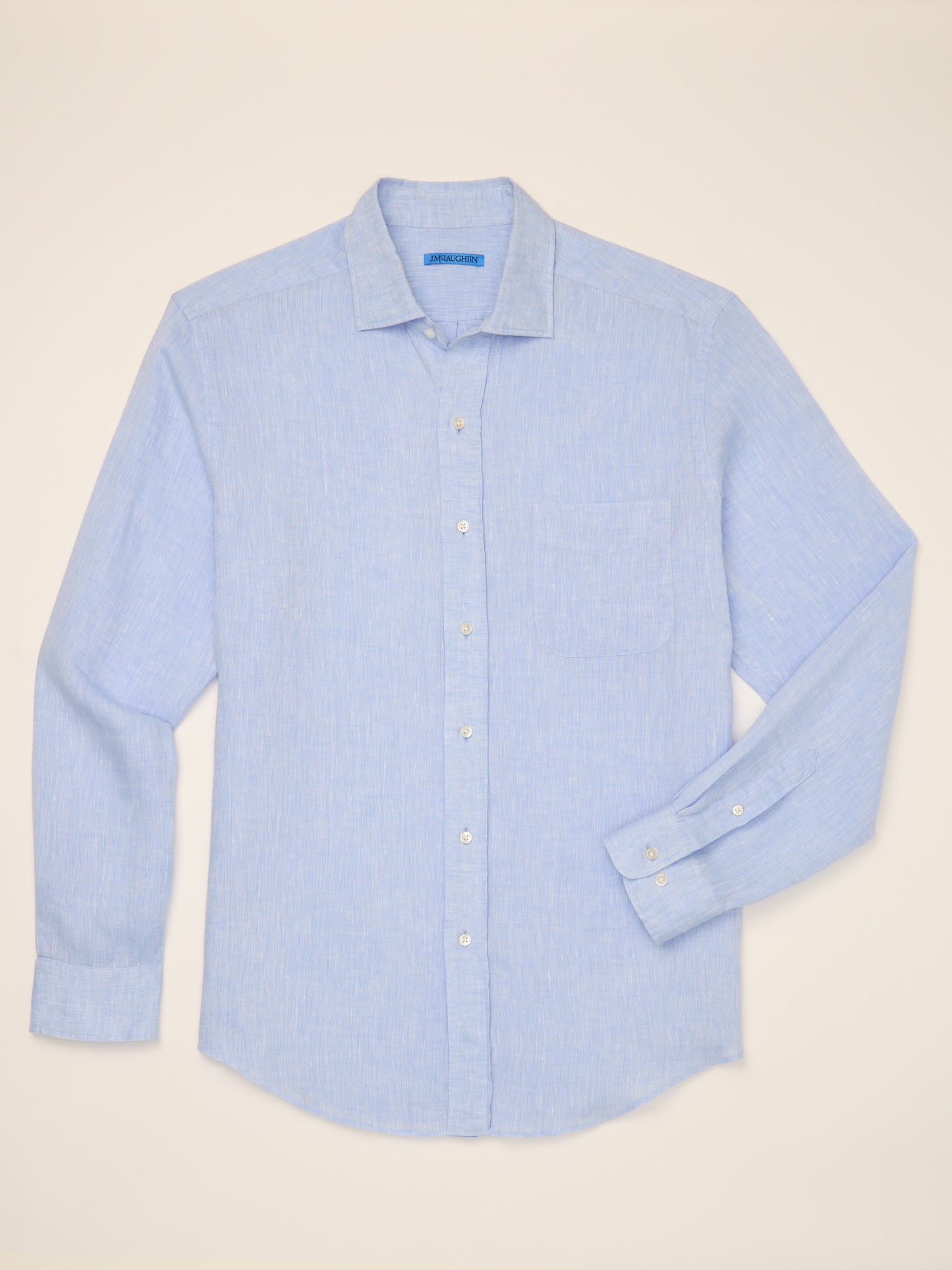 J.McLaughlin Gramercy Classic Fit Linen Shirt in Light Denim Blue made with Linen.