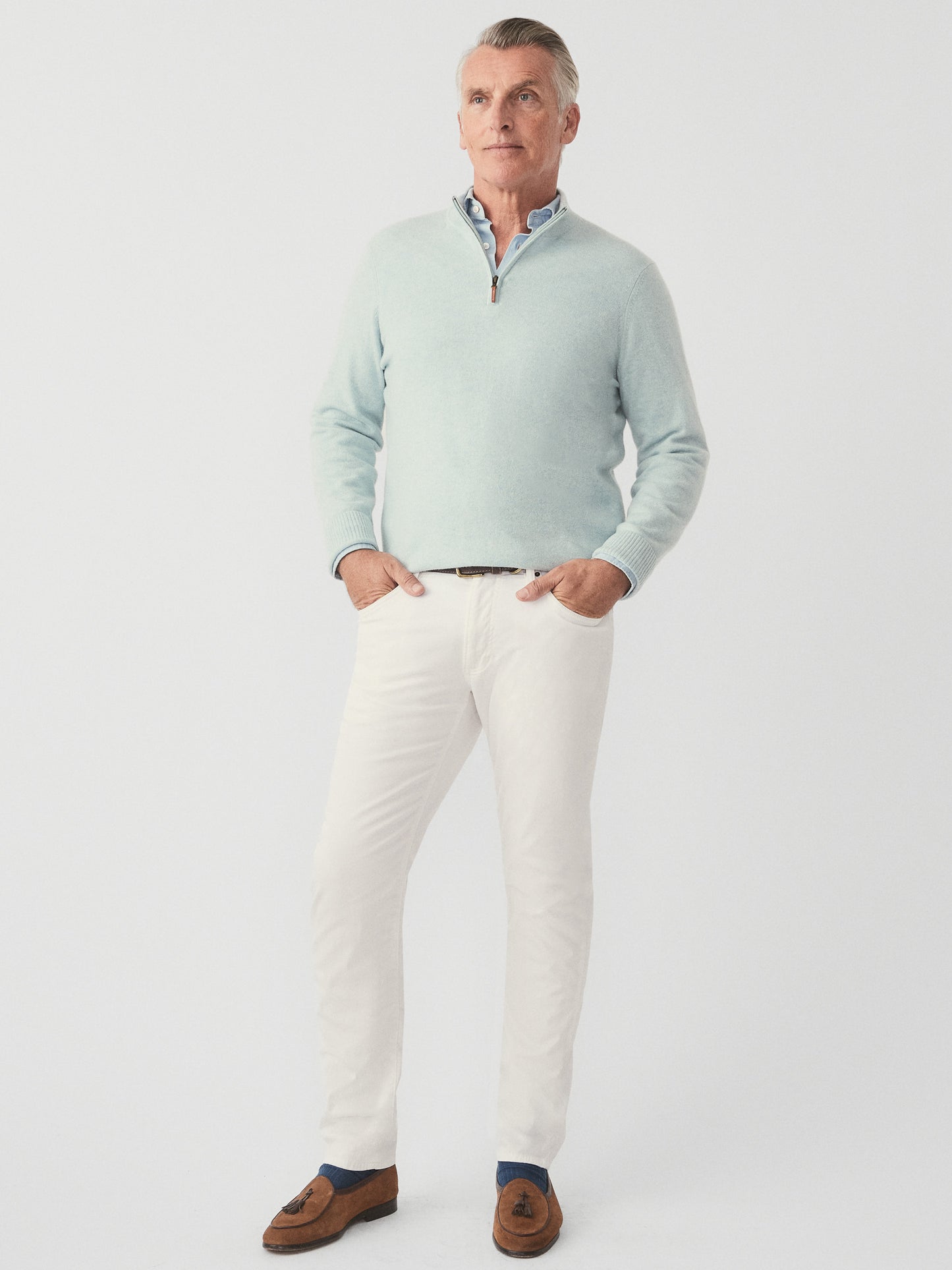 J.McLaughlin Henry sweater in heather aqua made with cashmere