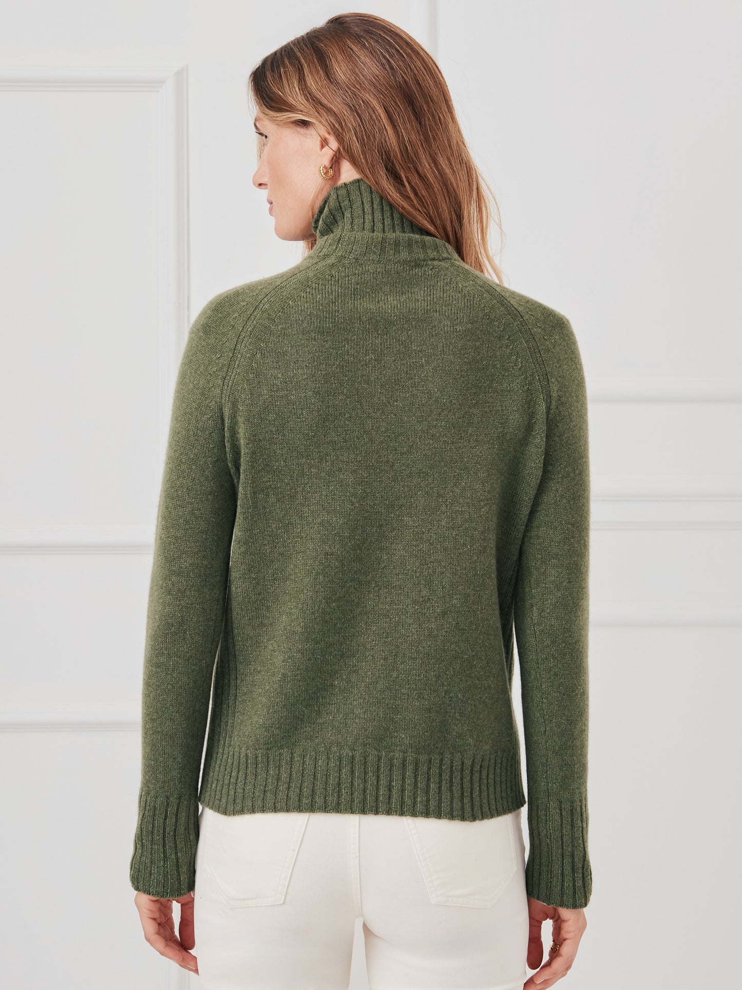 J.McLaughlin Isla sweater in heather olive made with cashmere.