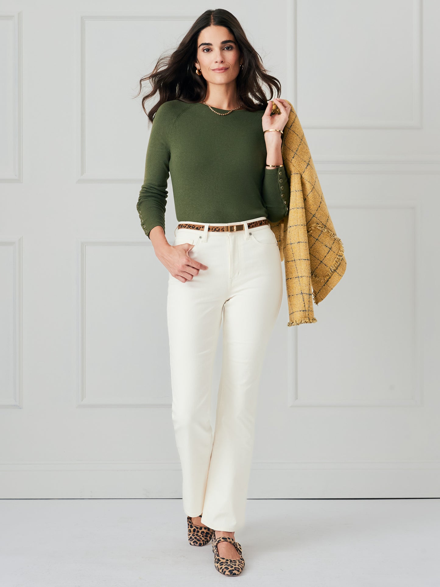 J.McLaughlin Jamey sweater in olive made with cotton/modal.
