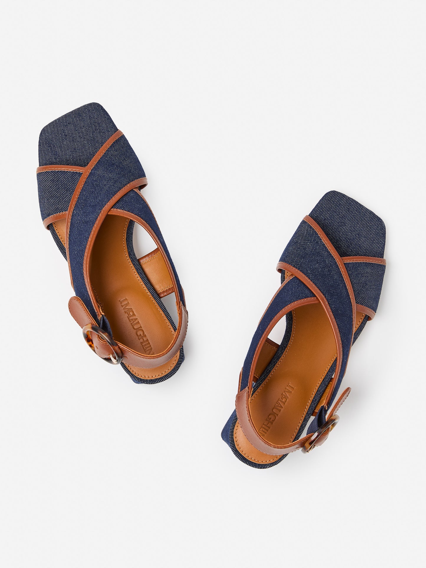 J.McLaughlin Jessamine shoe in Dark Indigo/Brown made with Cotton/Leather.