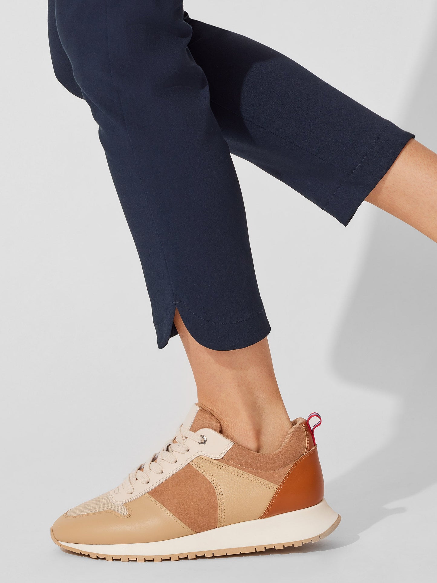 J.McLaughlin Emerson sneakers in golden caramel made with suede and leather.