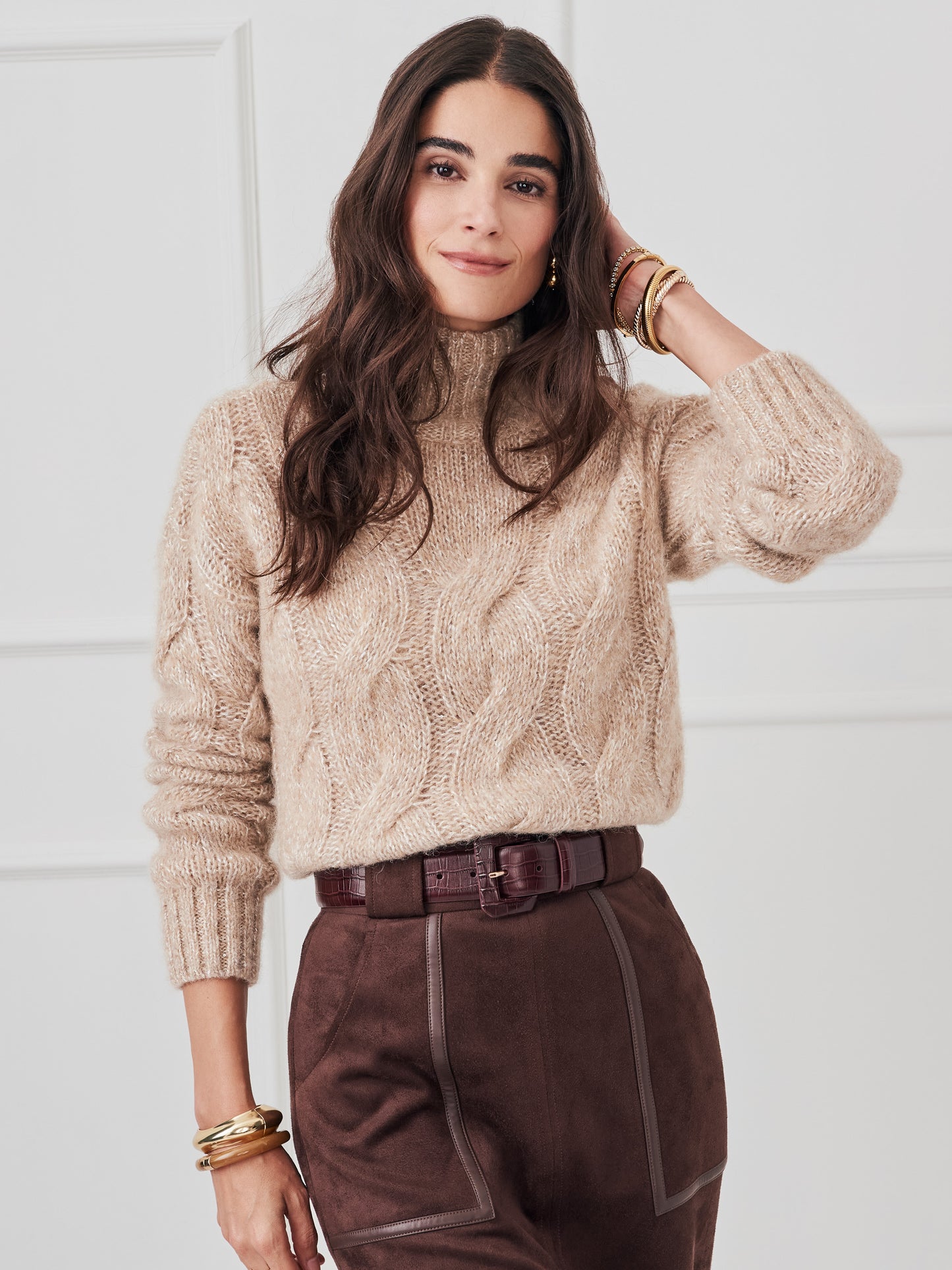 J.McLaughlin Katerina sweater in off white/camel made with alpaca/wool.