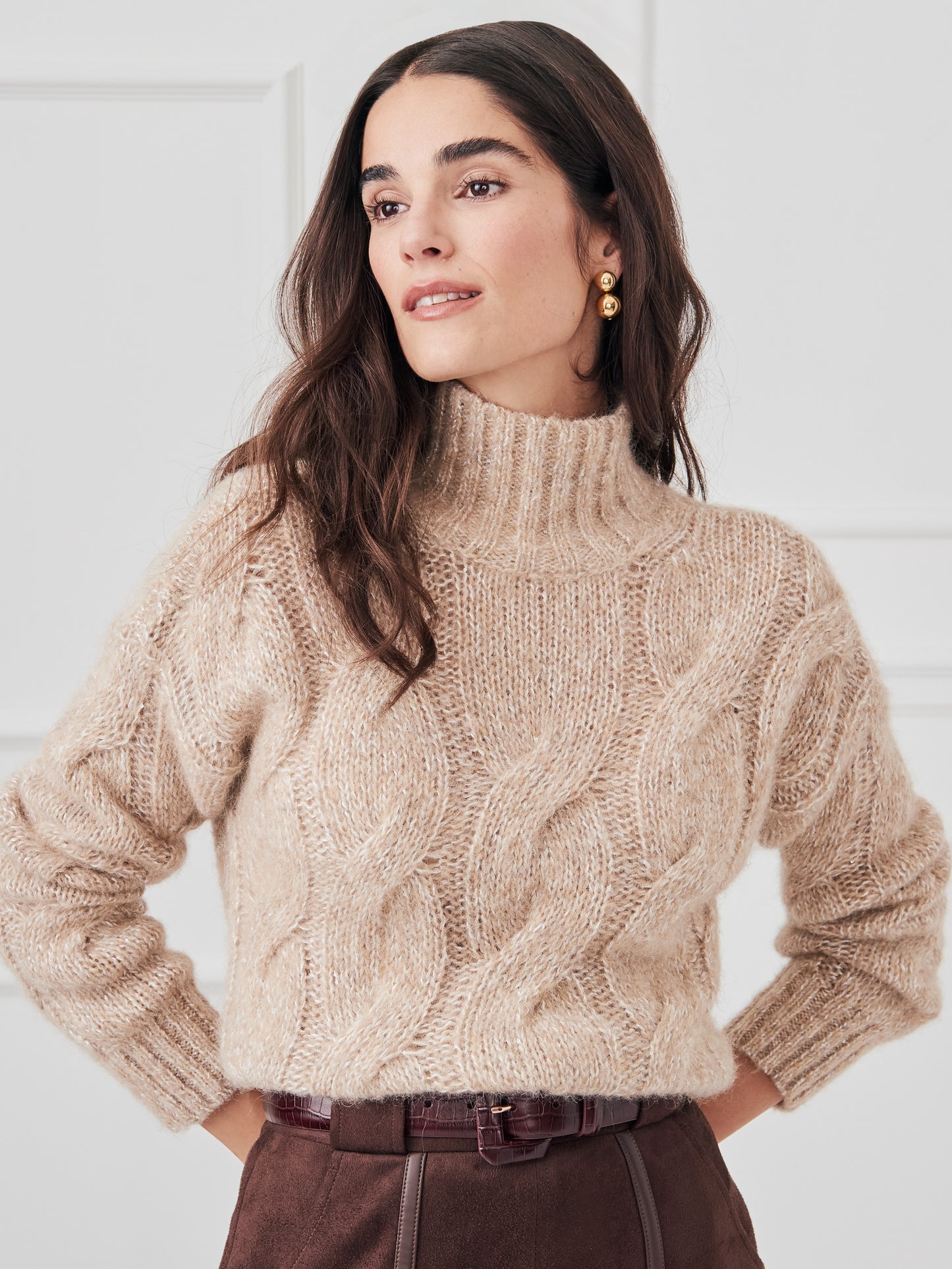 J.McLaughlin Katerina sweater in off white/camel made with alpaca/wool.