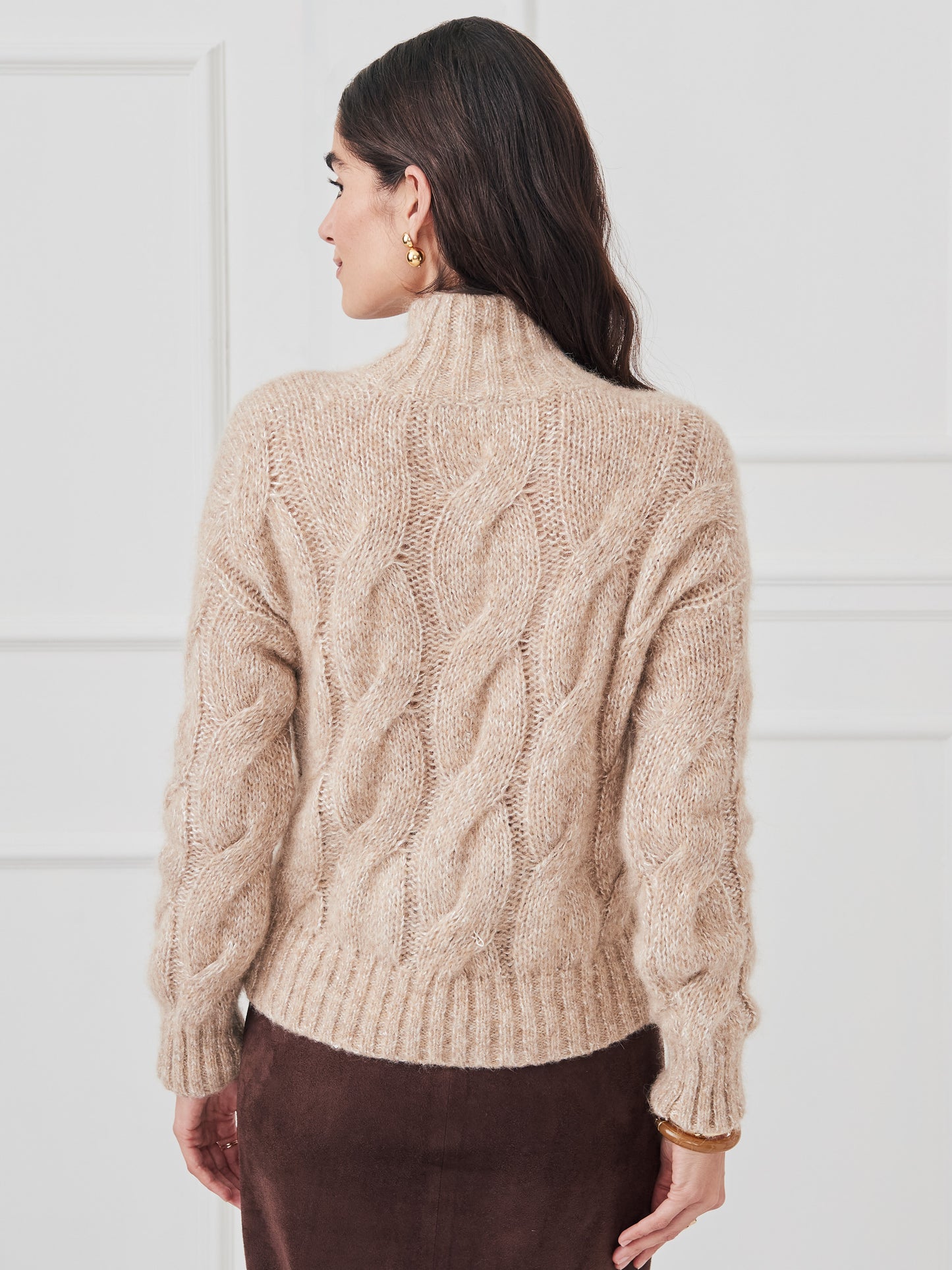 J.McLaughlin Katerina sweater in off white/camel made with alpaca/wool.