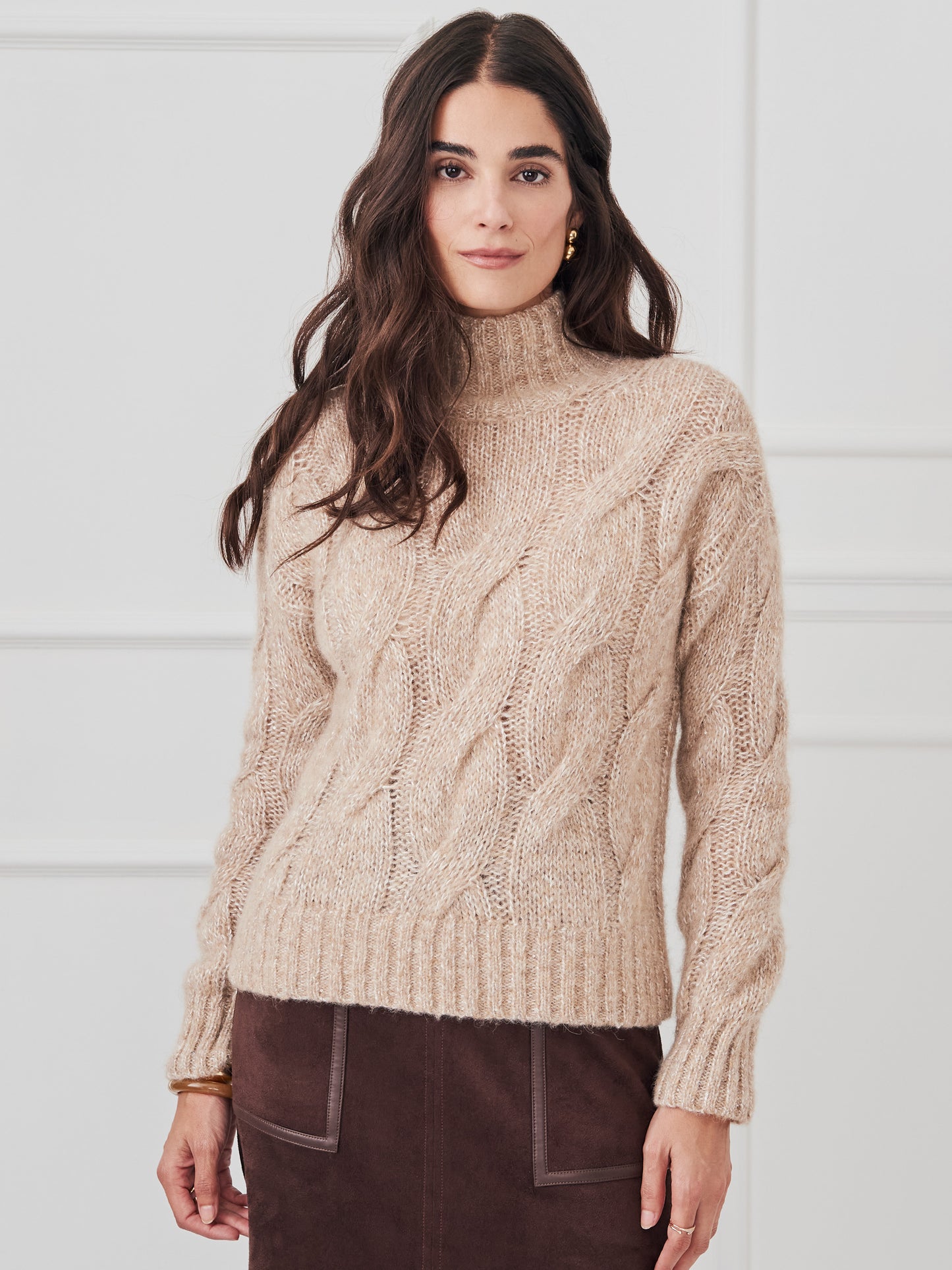 J.McLaughlin Katerina sweater in off white/camel made with alpaca/wool.