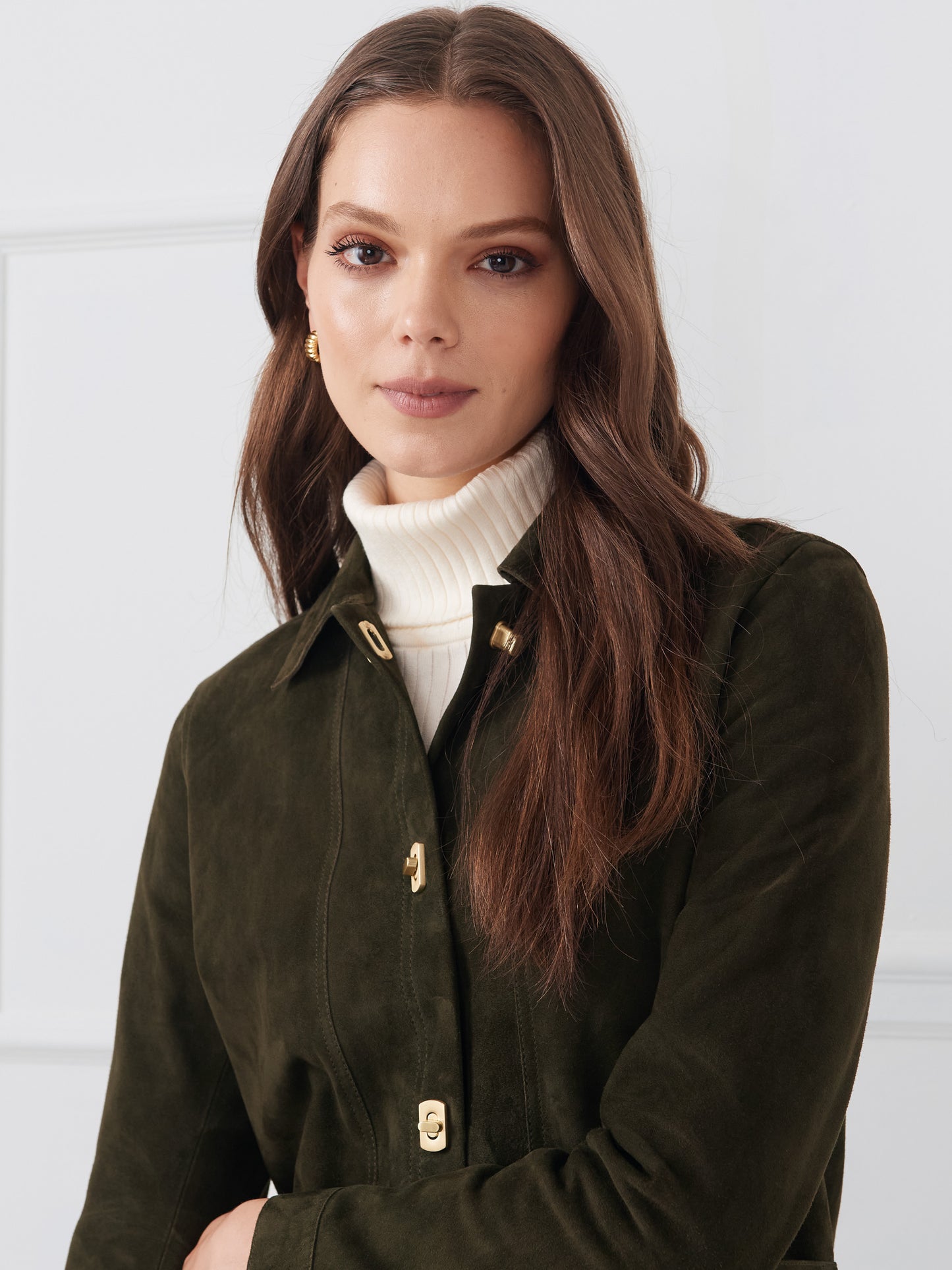 J.McLaughlin Kavya jacket in olive made with suede.