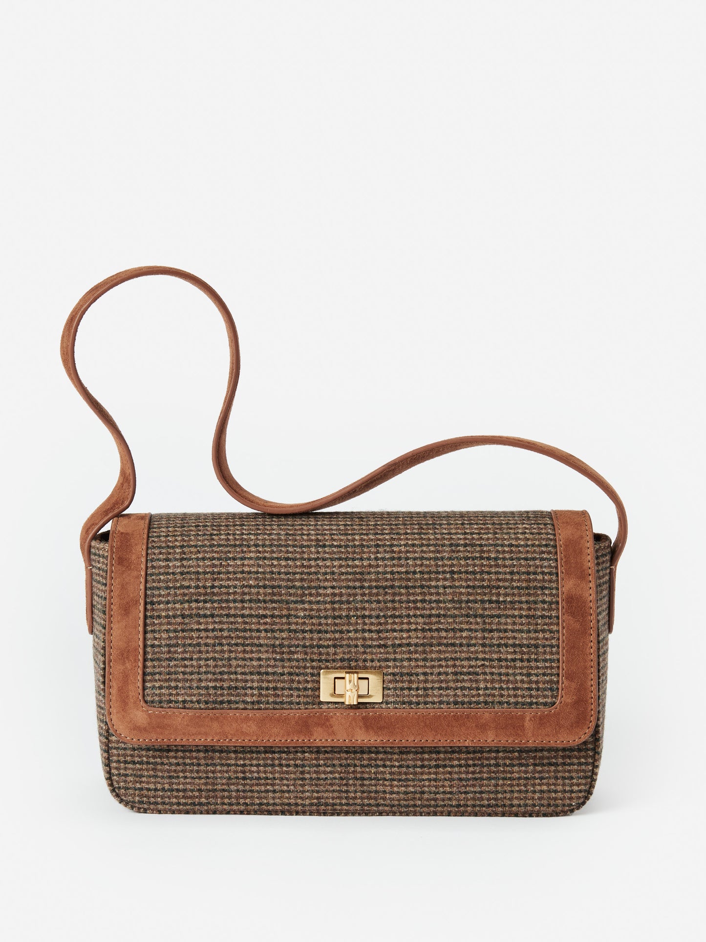 J.McLaughlin Laasya handbag in dark brown/multi with tweed/suede.