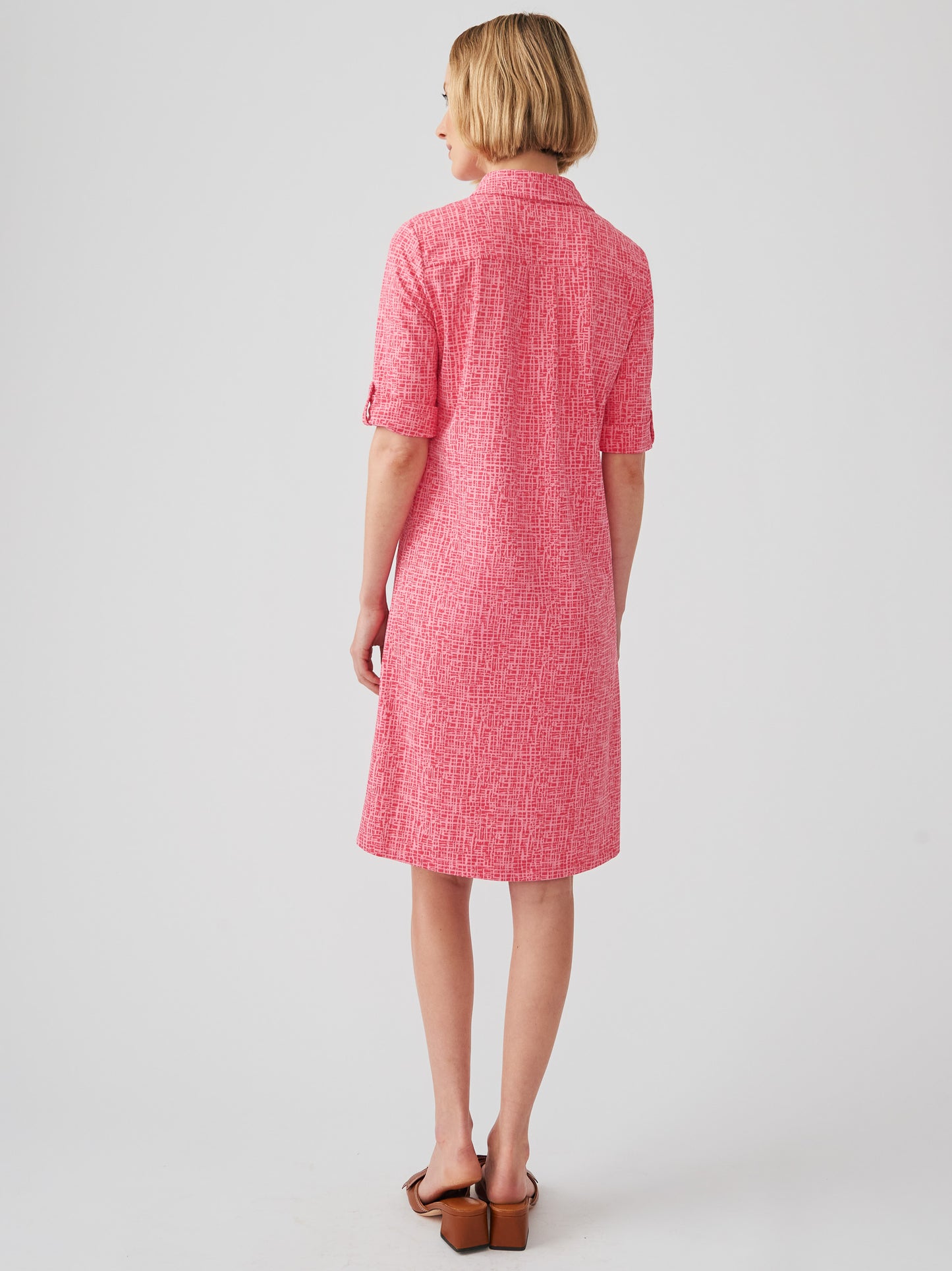 J.McLaughlin Lawrence dress in coral/light coral made with Catalina Cloth.