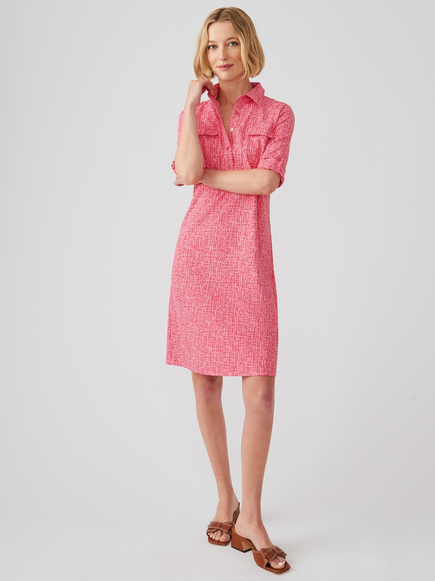 J.McLaughlin Lawrence dress in coral/light coral made with Catalina Cloth.