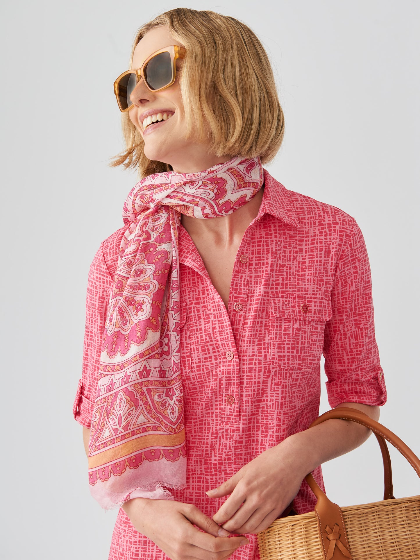 J.McLaughlin Lawrence dress in coral/light coral made with Catalina Cloth.