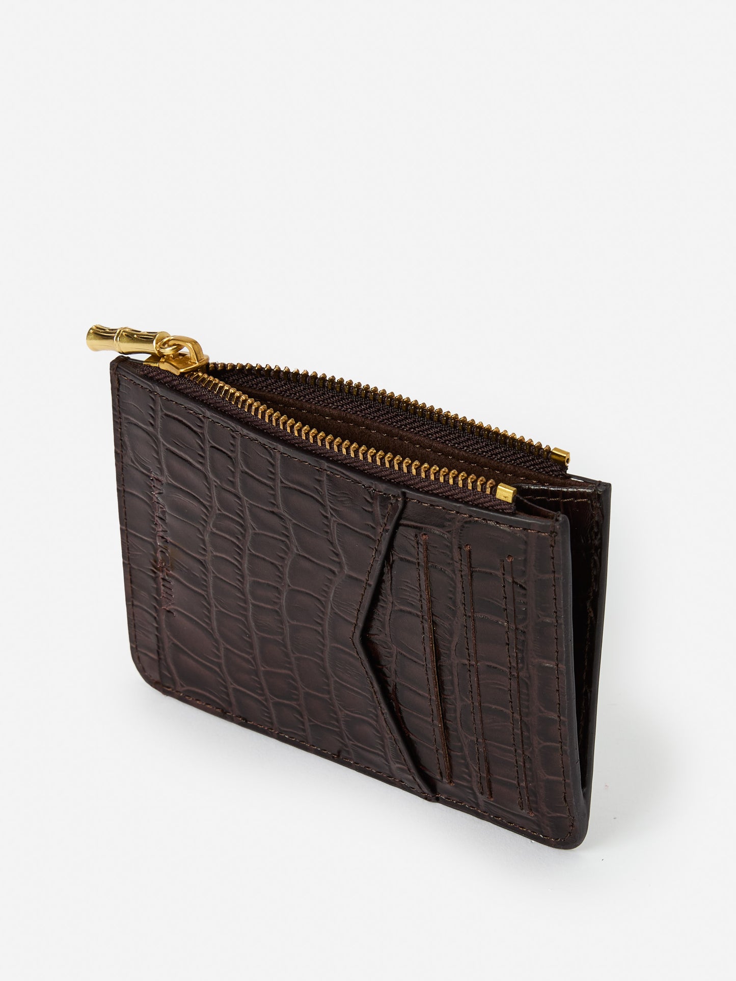 J.McLaughlin Libi wallet in dark brown made with crocodile.