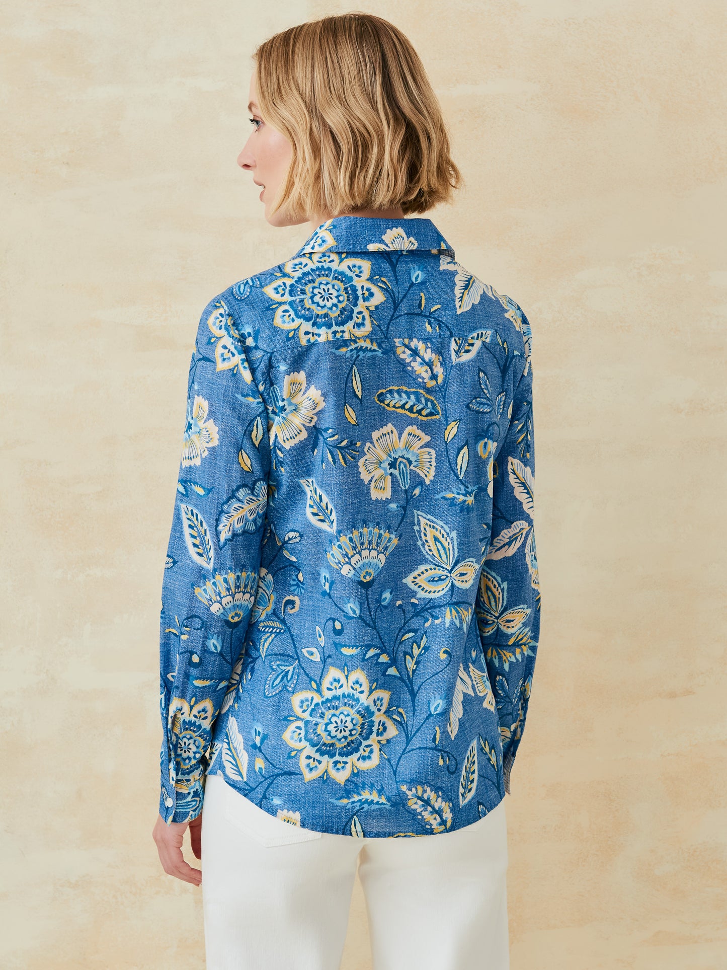 J.McLaughlin Lois shirt in denim/yellow made with cotton.