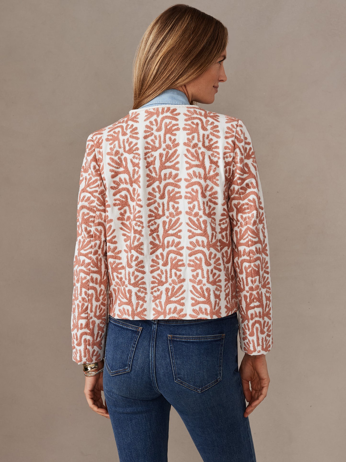 J.McLaughlin Maggie jacket in coral made with cotton.