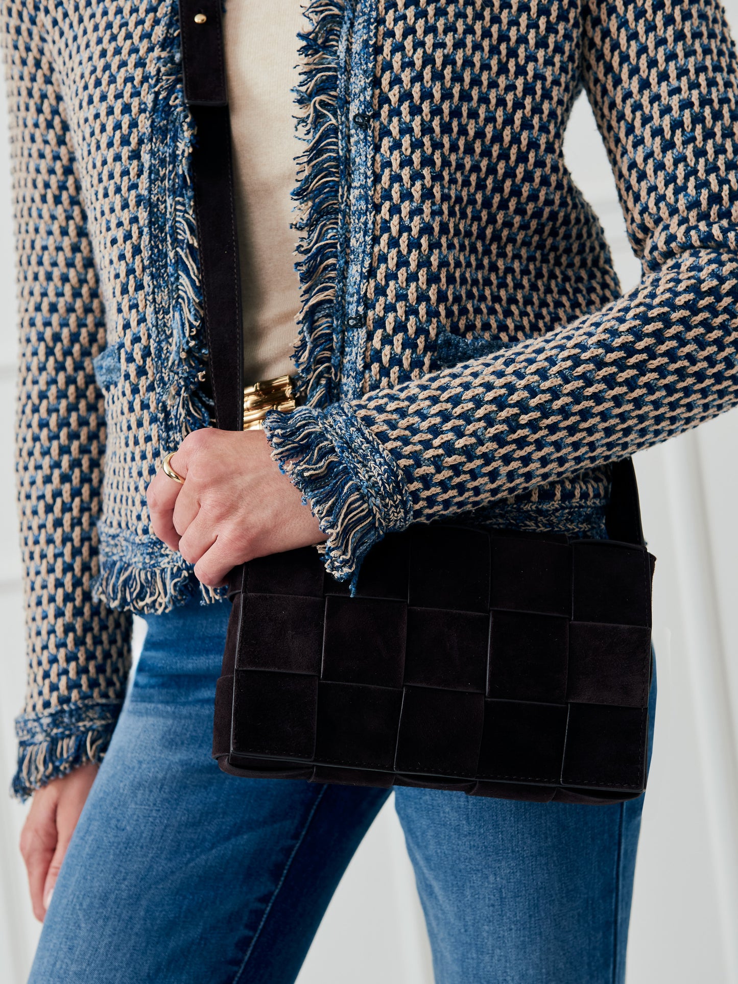 J.McLaughlin Una crossbody in dark brown made with suede.