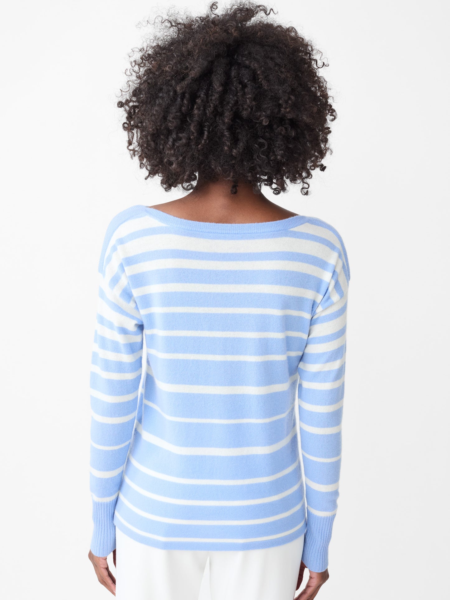 J.McLaughlin Marin sweater in pale blue/ivory made with cashmere.