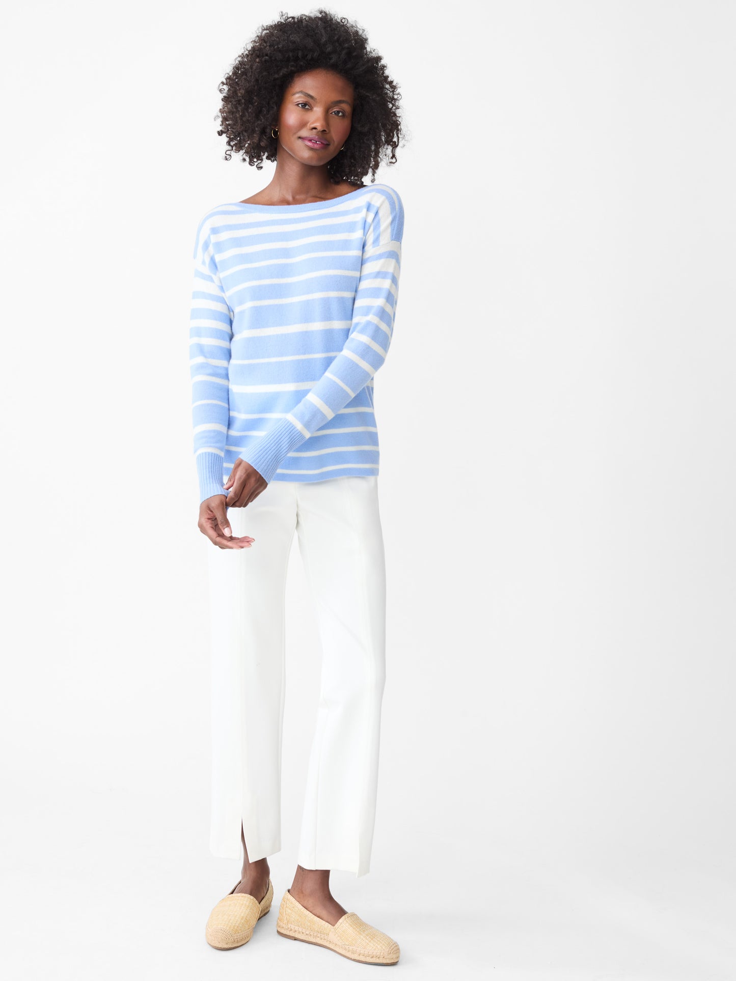 J.McLaughlin Marin sweater in pale blue/ivory made with cashmere.
