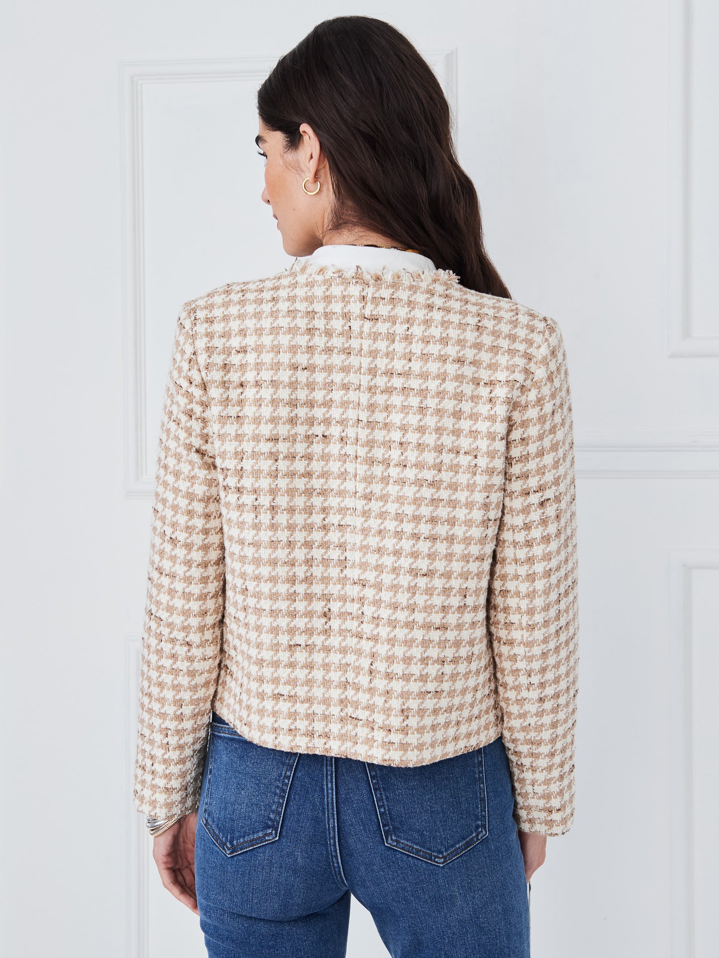 J.McLaughlin Martha jacket in white/taupe made with cotton/tweed.
