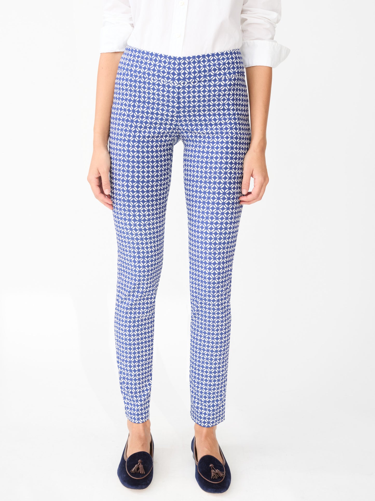 J.McLaughlin Masie pants in deep blue/off white made with Amelia Cloth.