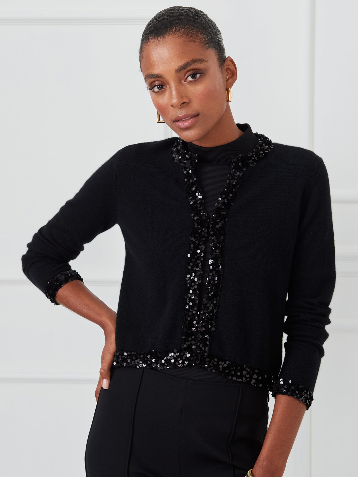 J.McLaughlin Maureen sweater in black made with cashmere.
