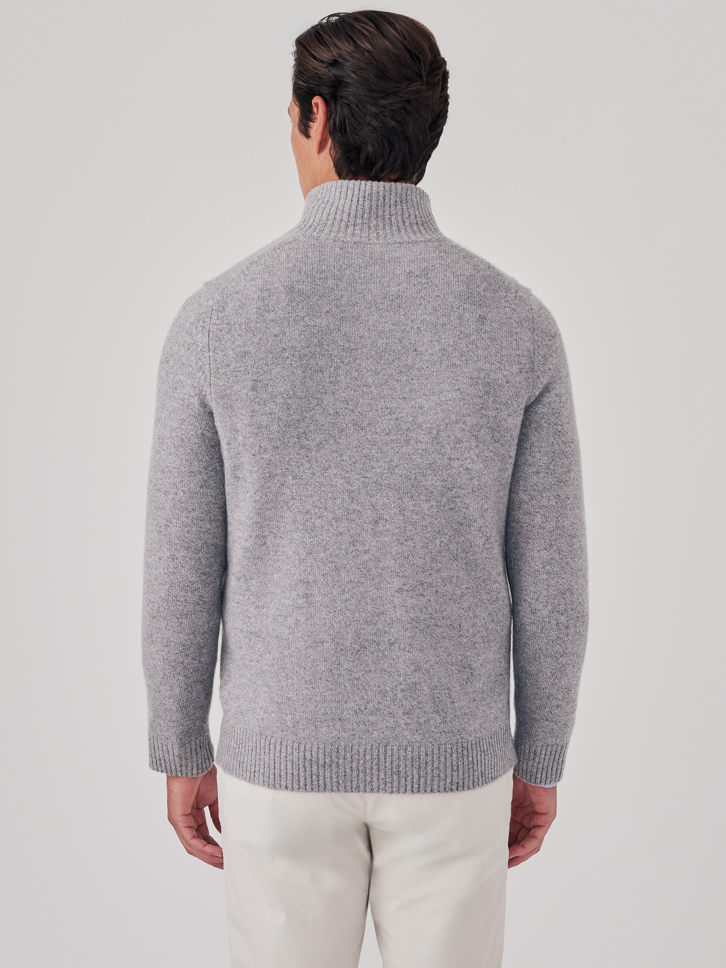 J.McLaughlin Mock Neck henley sweater in light heather grey made with cashmere.