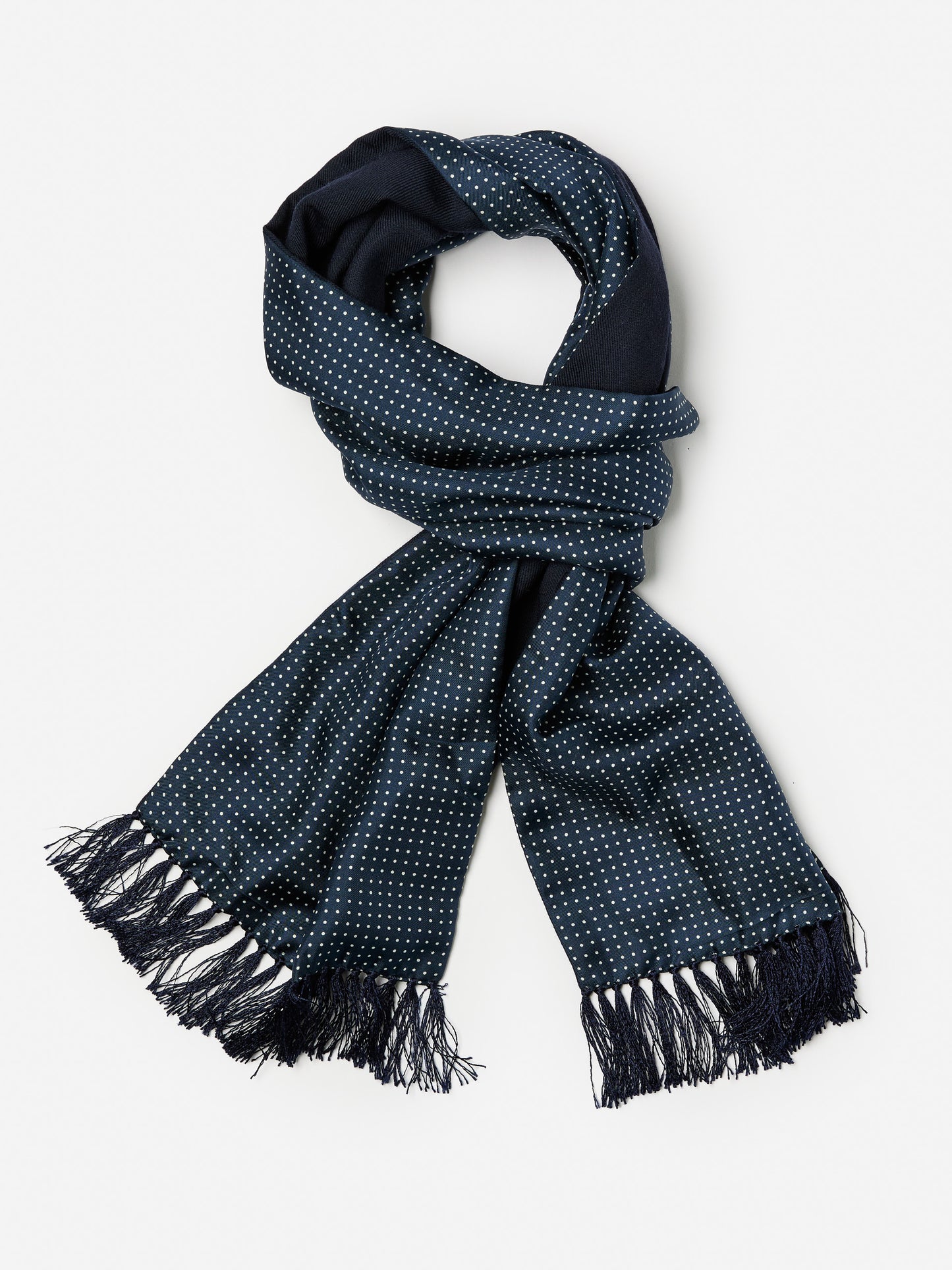 J.McLaughlin Men's scarf in navy/ivory made with silk and wool.