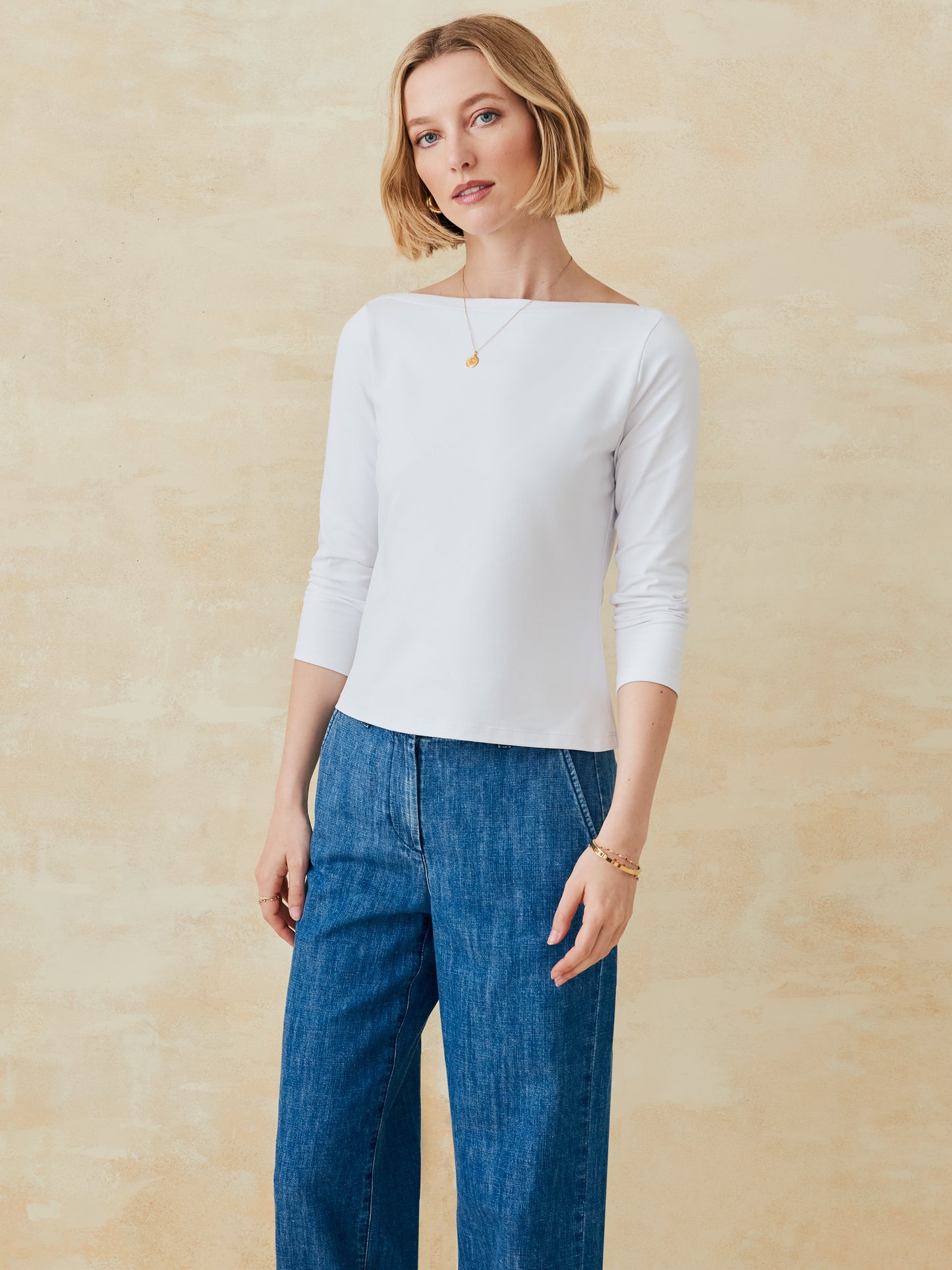 J.McLaughlin Natasha top in white made with catalina cloth.