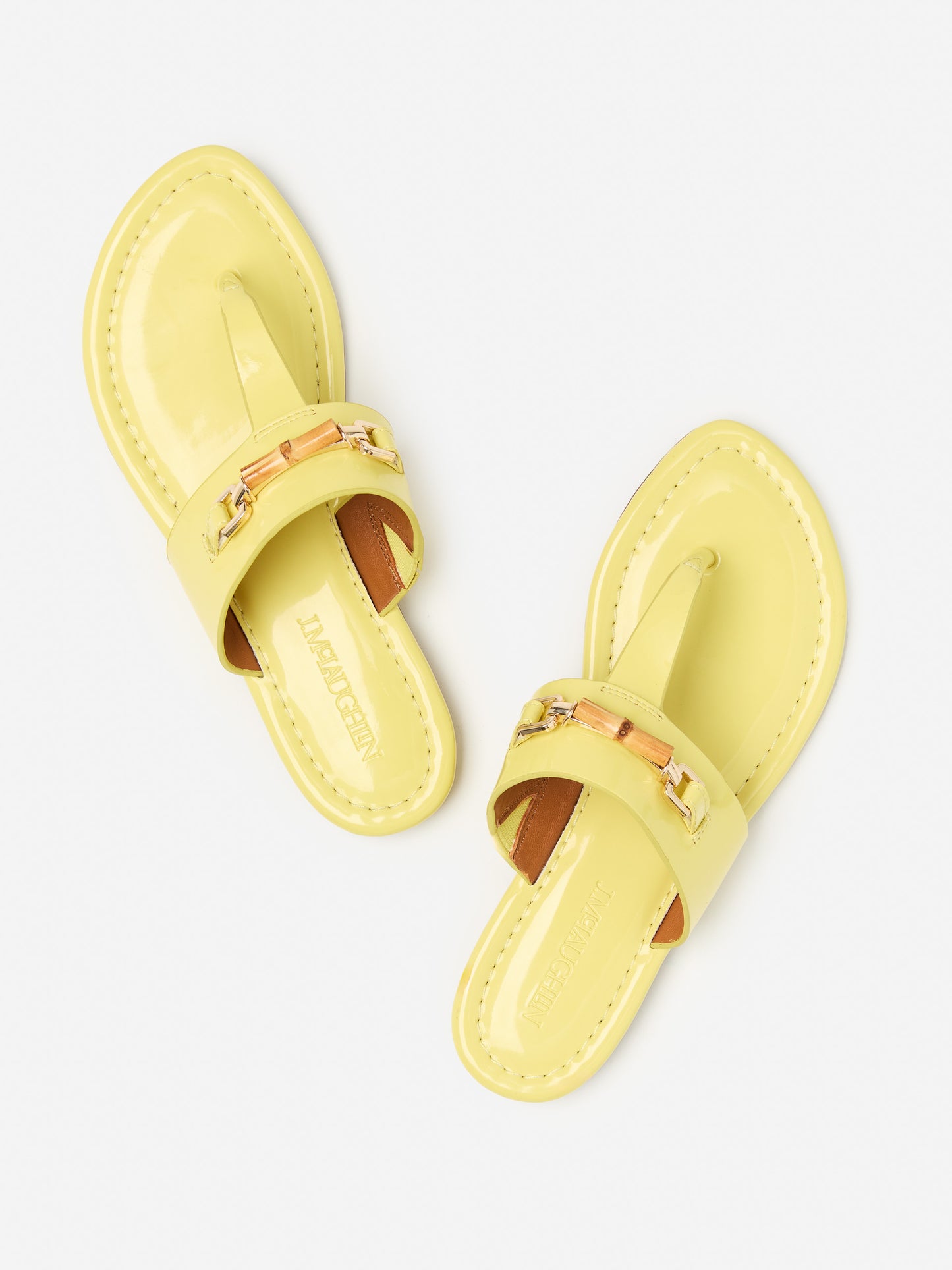 J.McLaughlin Nora sandals in chartreuse made with patent leather.