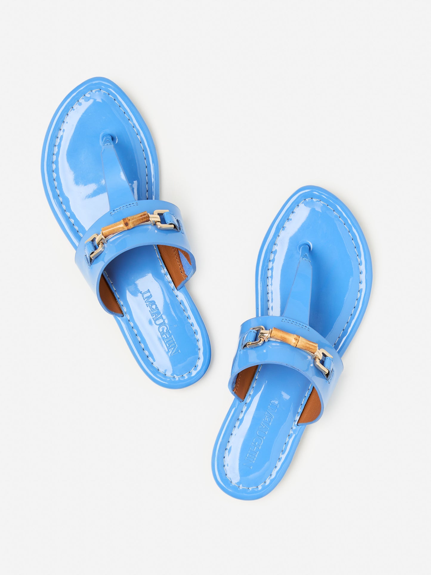 J.McLaughlin Nora sandals in marina blue made with patent leather.