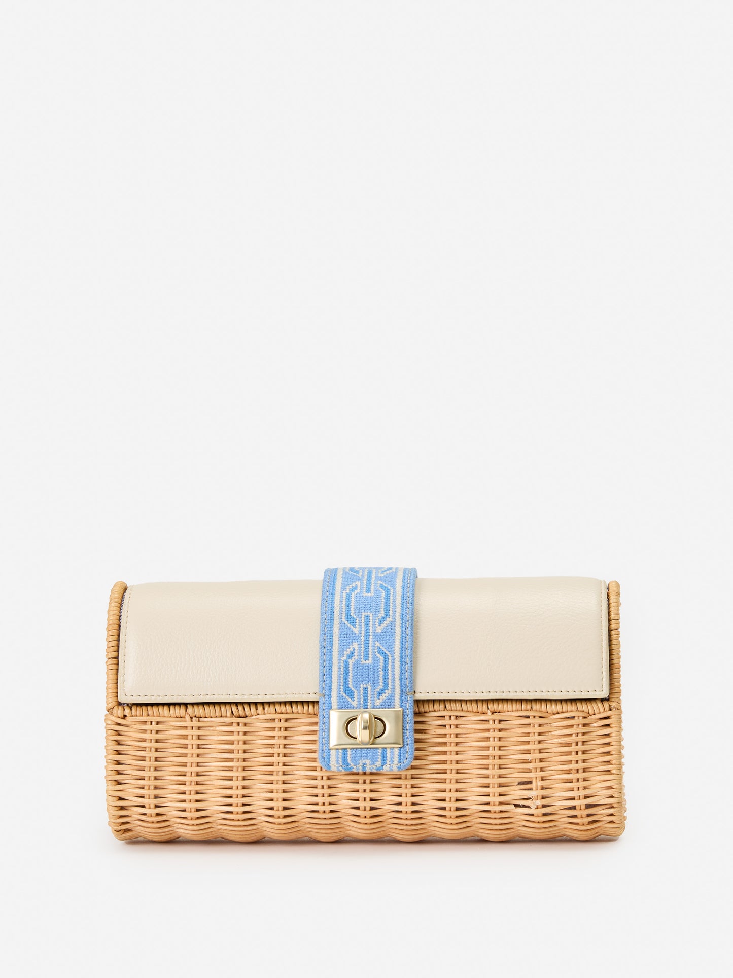 J.McLaughlin Nusa clutch in bone made with wicker and leather.