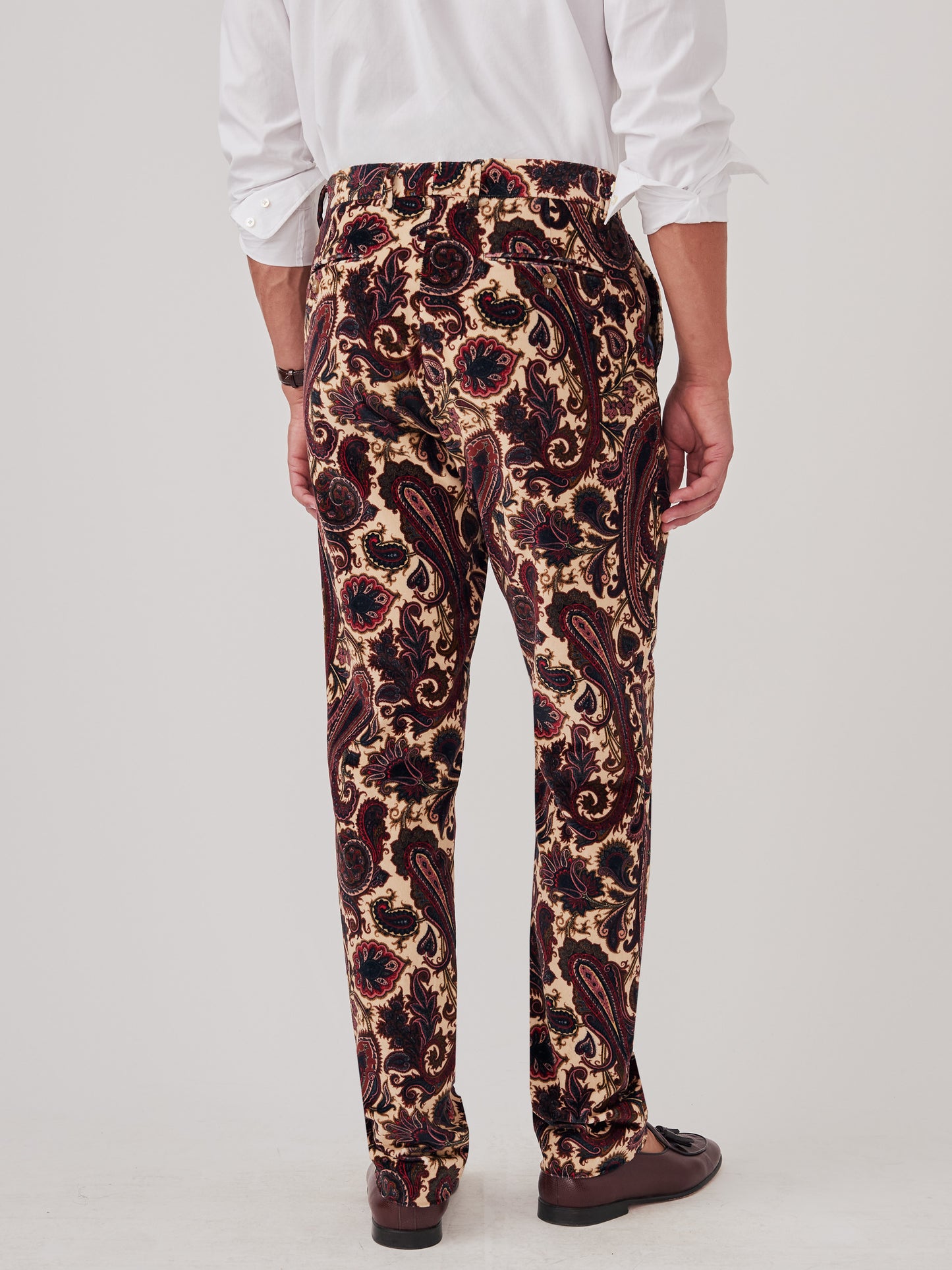 J.McLaughlin Oxford pants in ivory/mauve made with velvet.