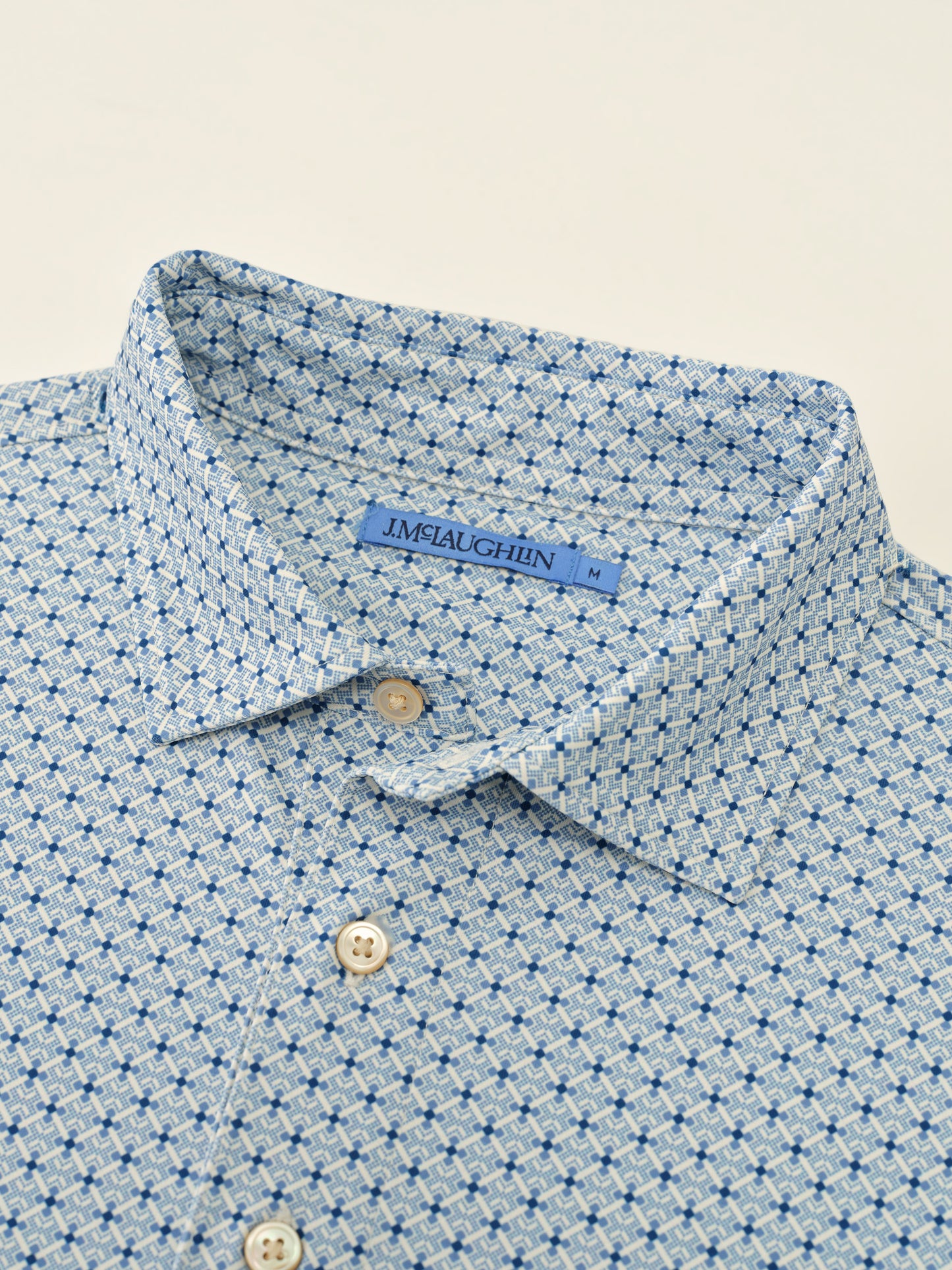 J.McLaughlin Peak polo in Off White/Blue made with Polyester.