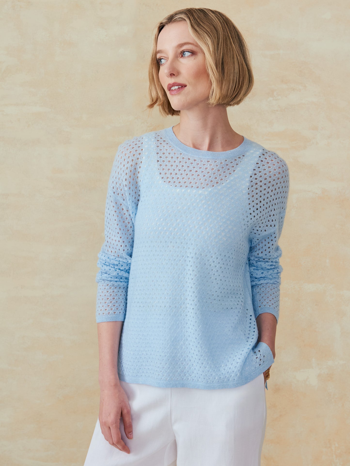 J.McLaughlin Philomena sweater in soft blue made with cashmere.