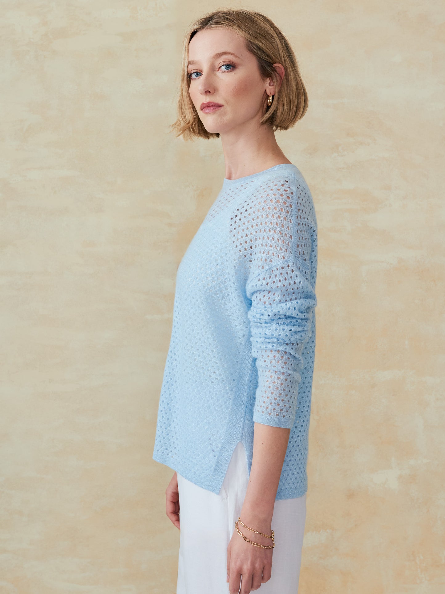 J.McLaughlin Philomena sweater in soft blue made with cashmere.
