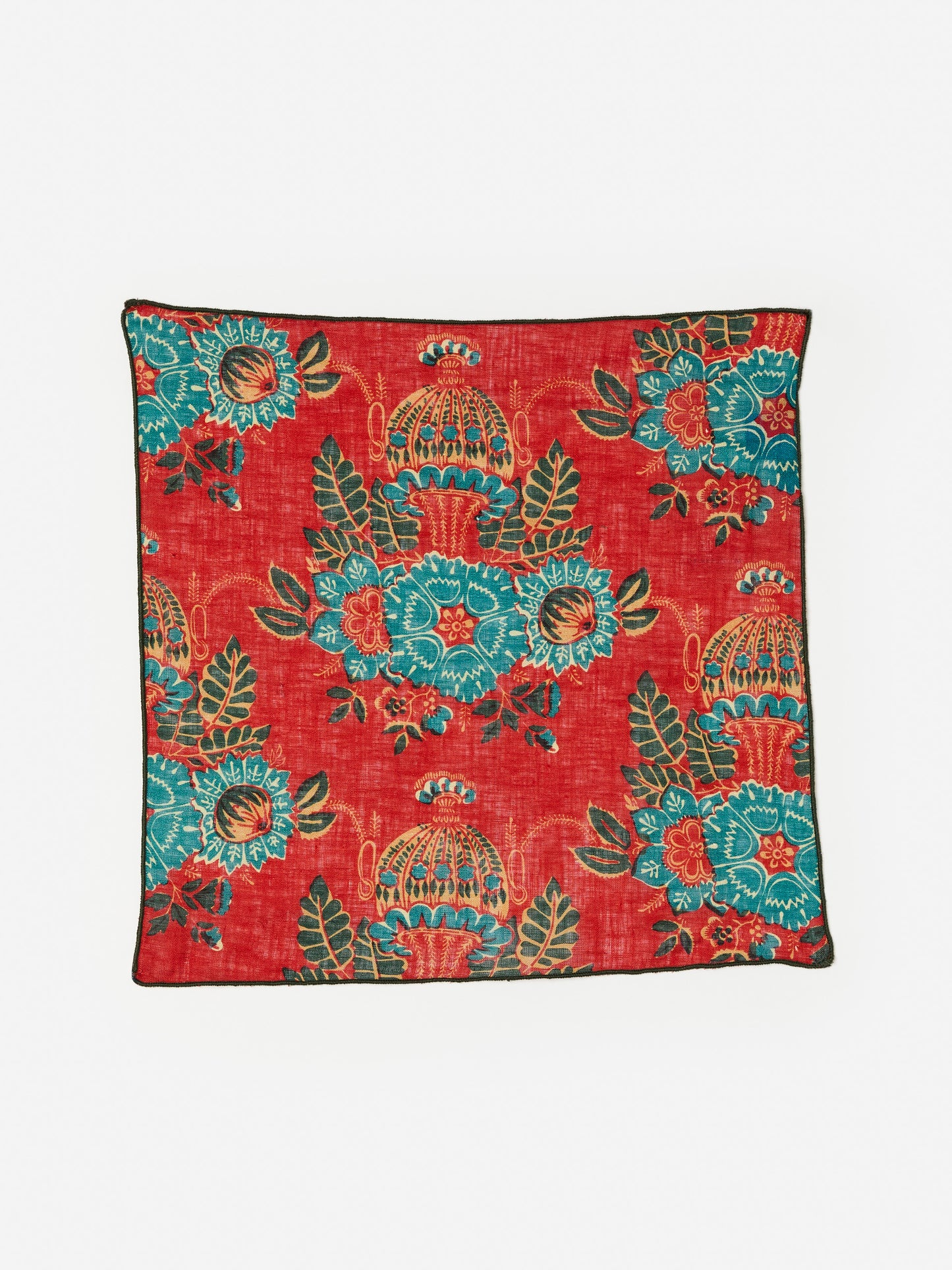 J.McLaughlin pocket square in red/multi made with linen.